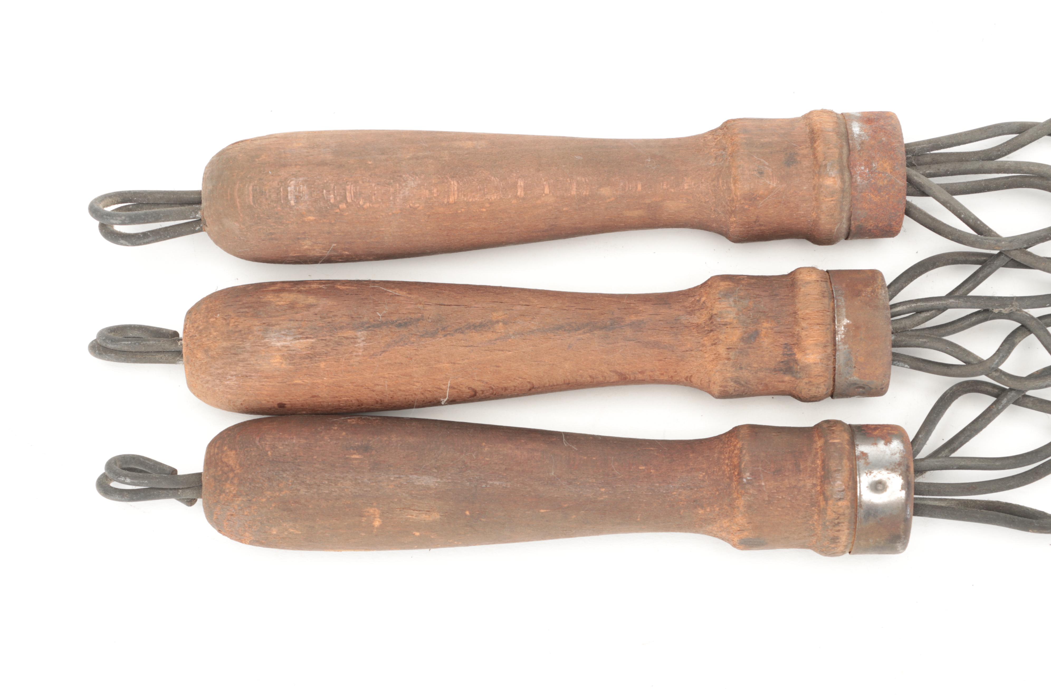 Primitive Wooden Handle Wire Rug Beaters, Early to Mid-20th Century