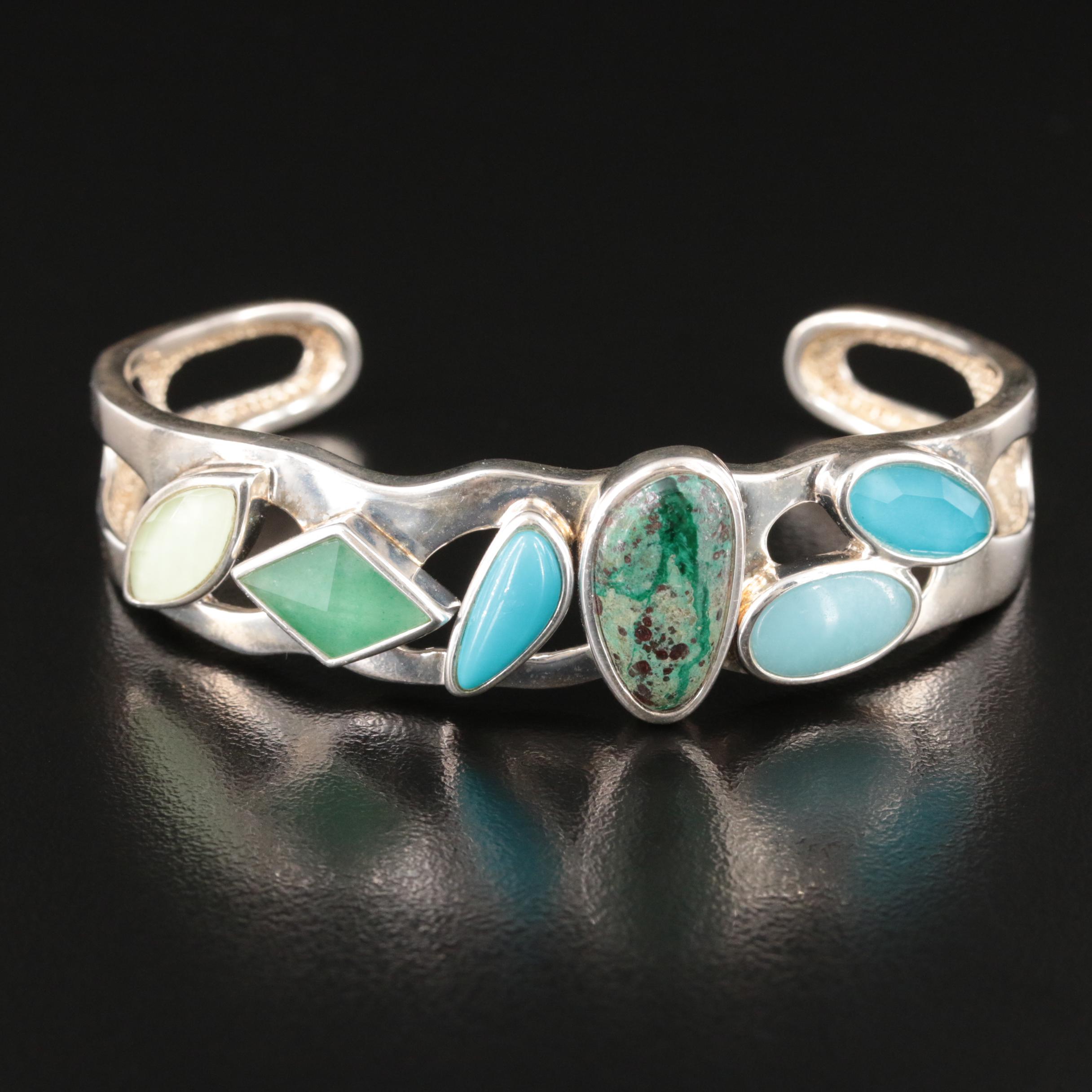 Sterling Turquoise, Quartz and Seraphinite Cuff