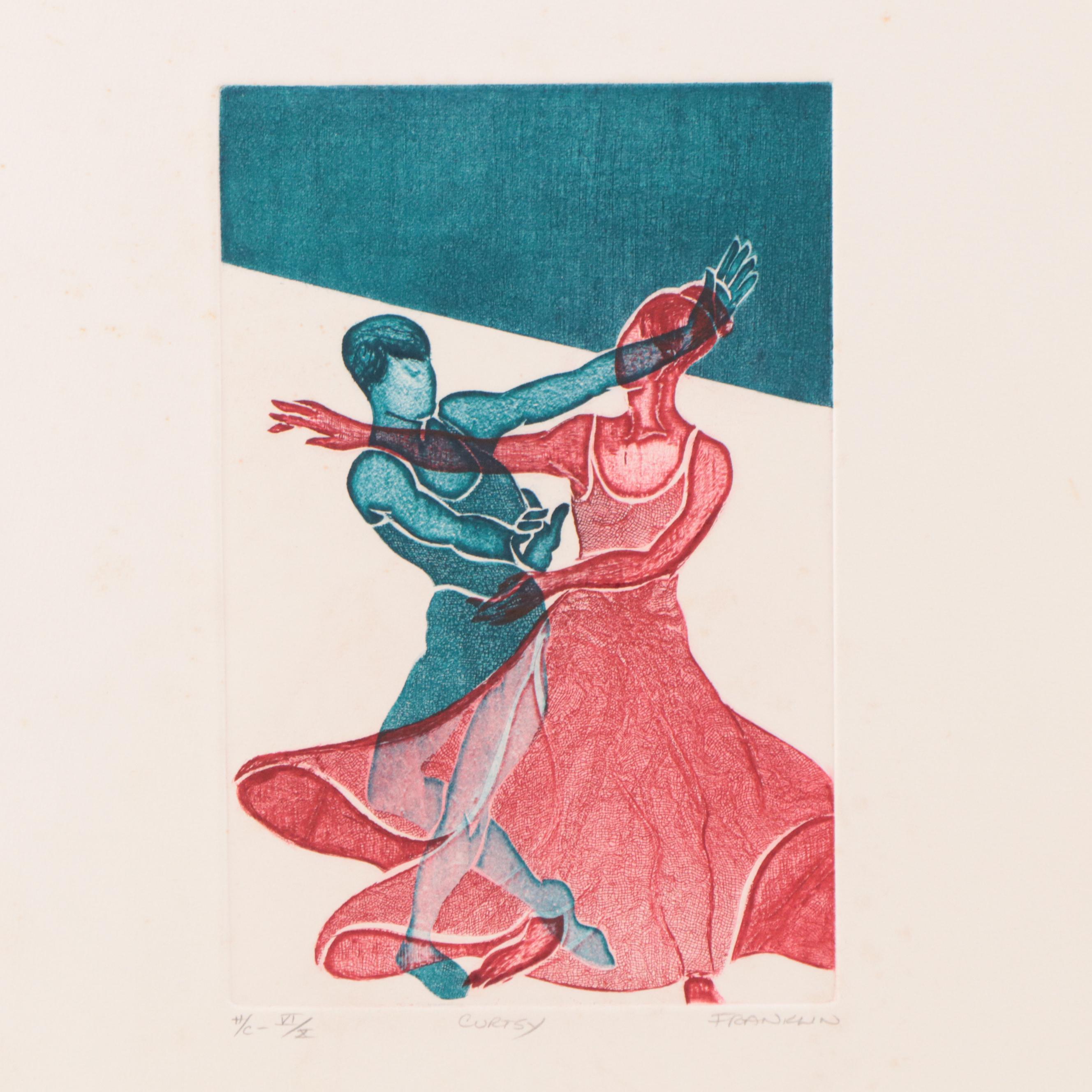 Franklin Figural Etching "Curtsy," Circa 1980