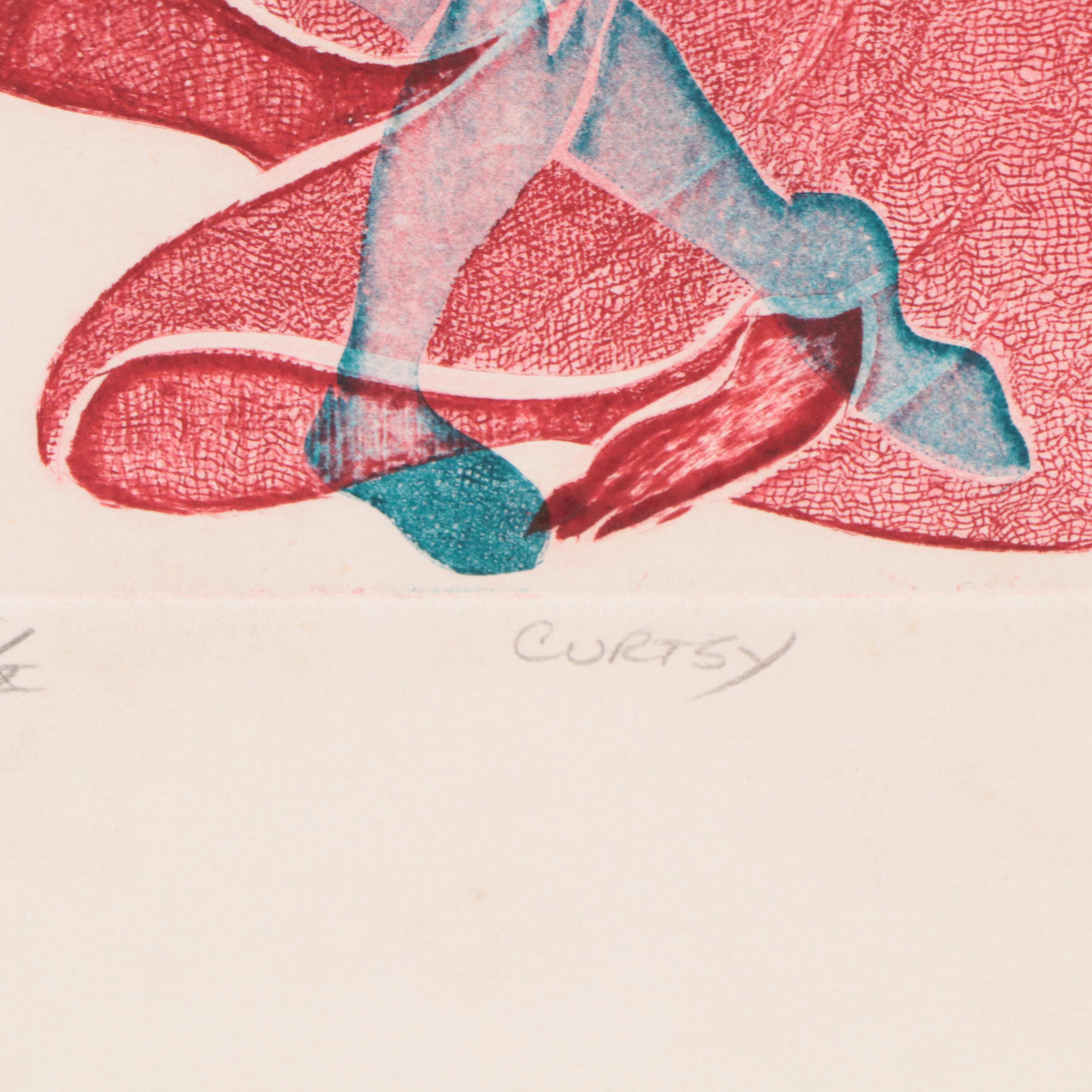 Franklin Figural Etching "Curtsy," Circa 1980