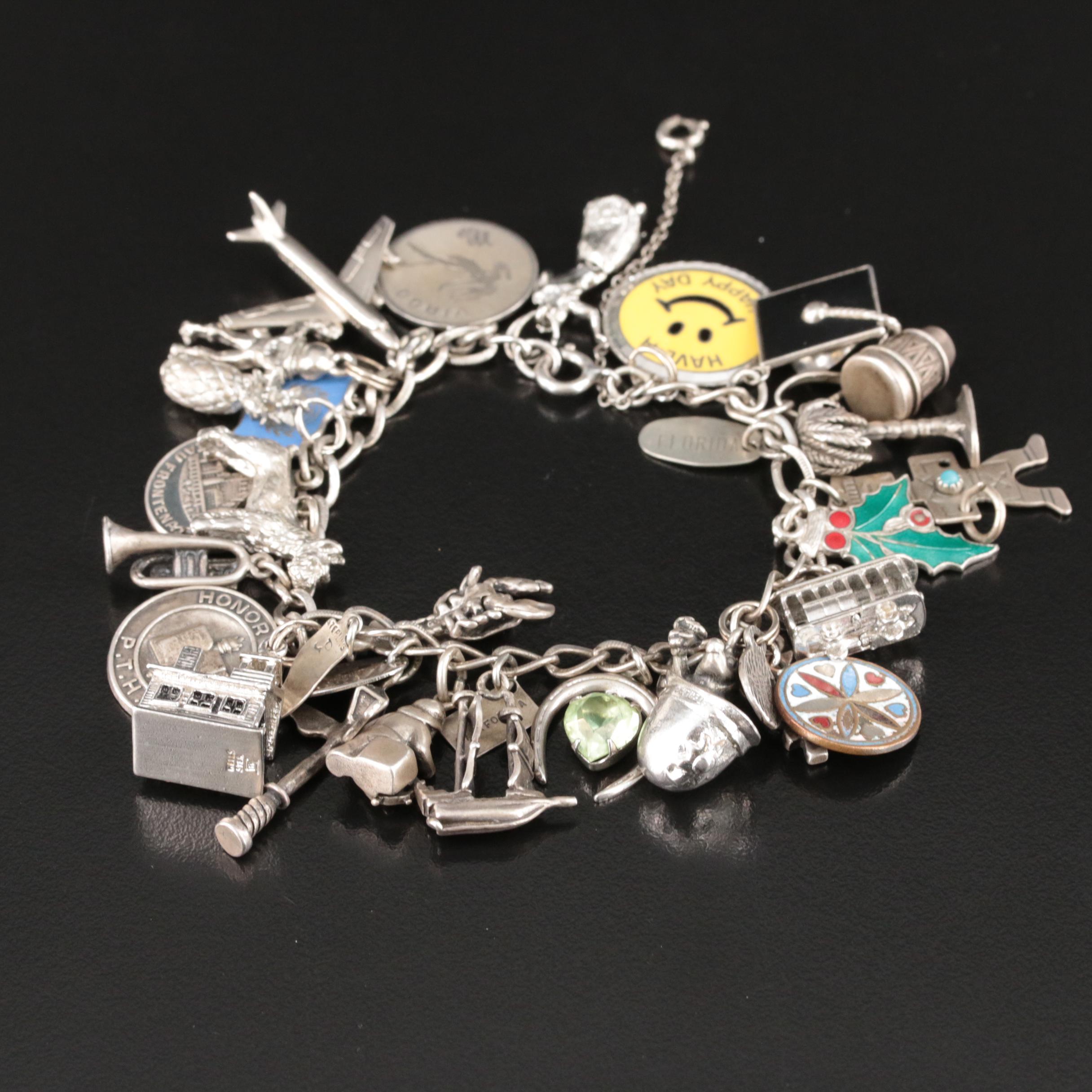 Sterling Travel Charm Bracelets Including Articulating Charms