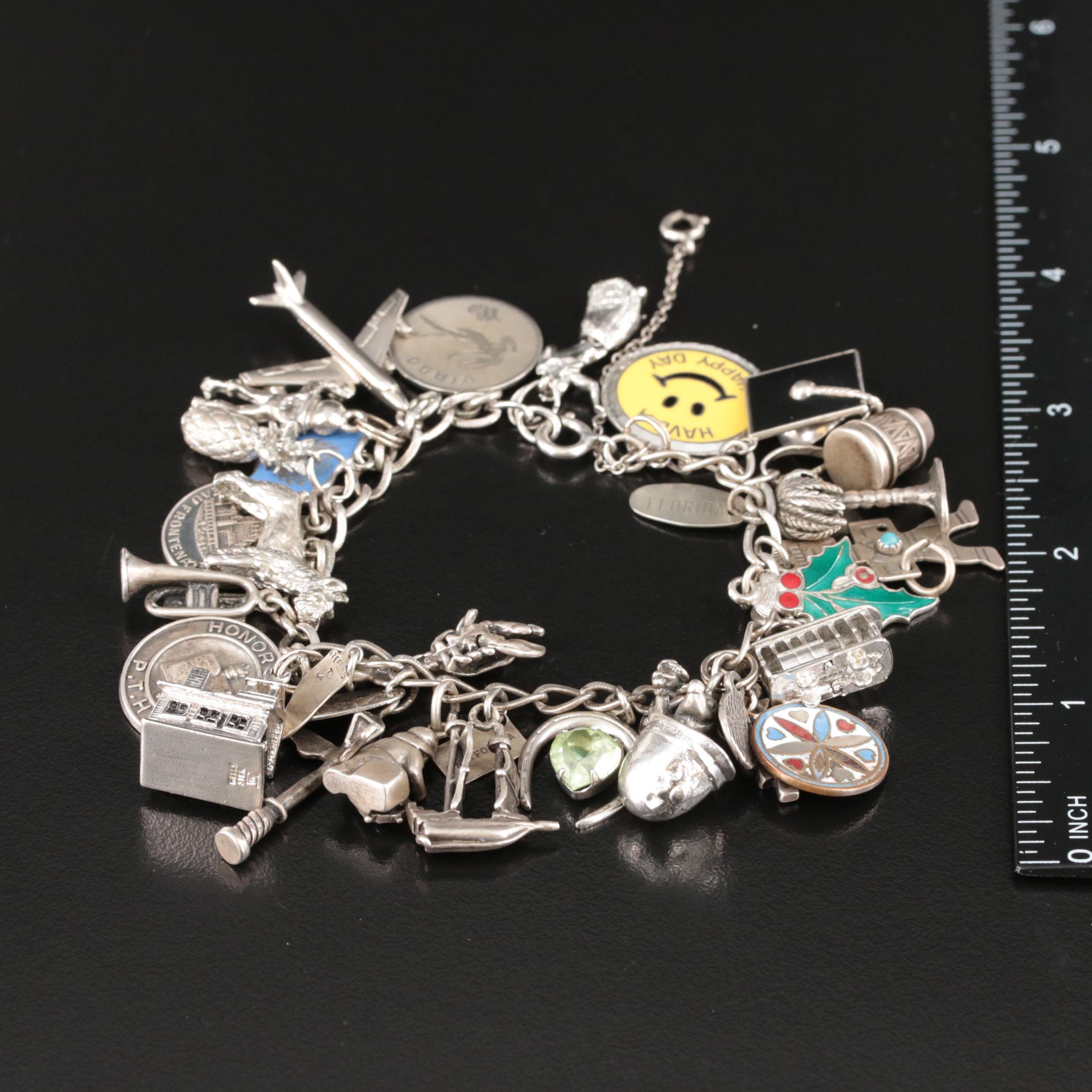 Sterling Travel Charm Bracelets Including Articulating Charms