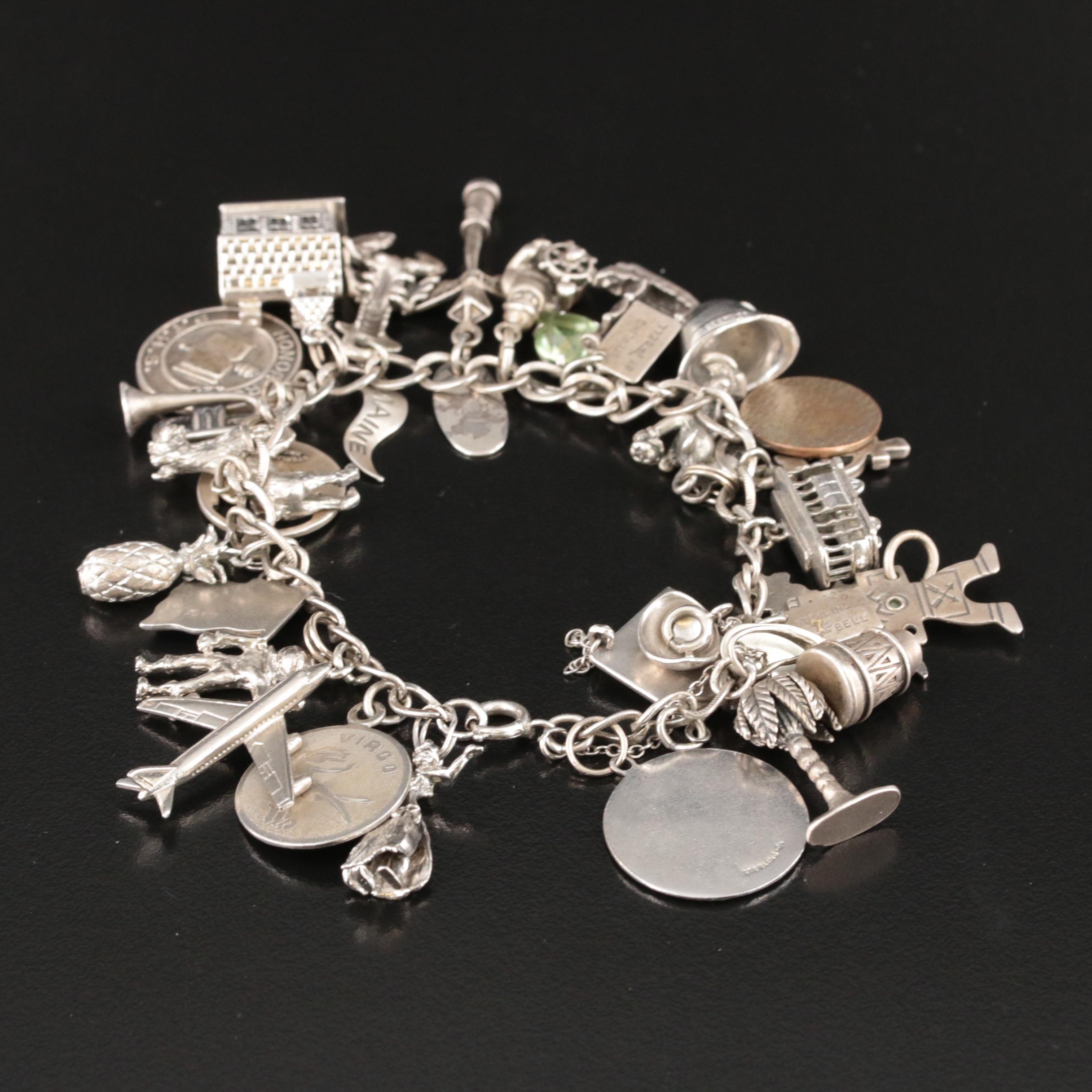 Sterling Travel Charm Bracelets Including Articulating Charms