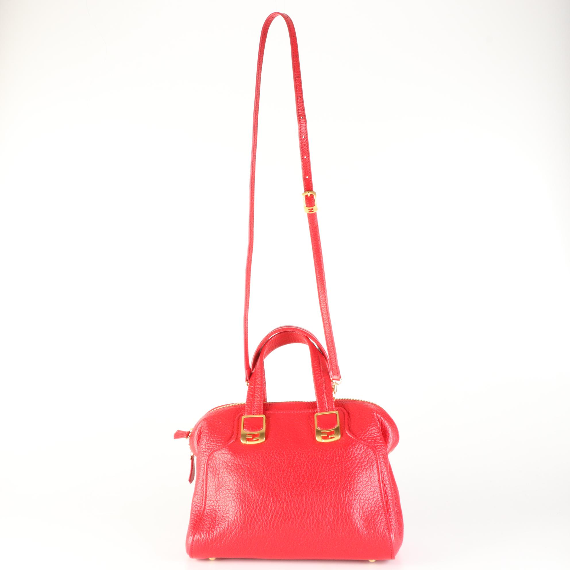 Fendi Chameleon Tote Bag in Red Textured Leather with Detachable Strap
