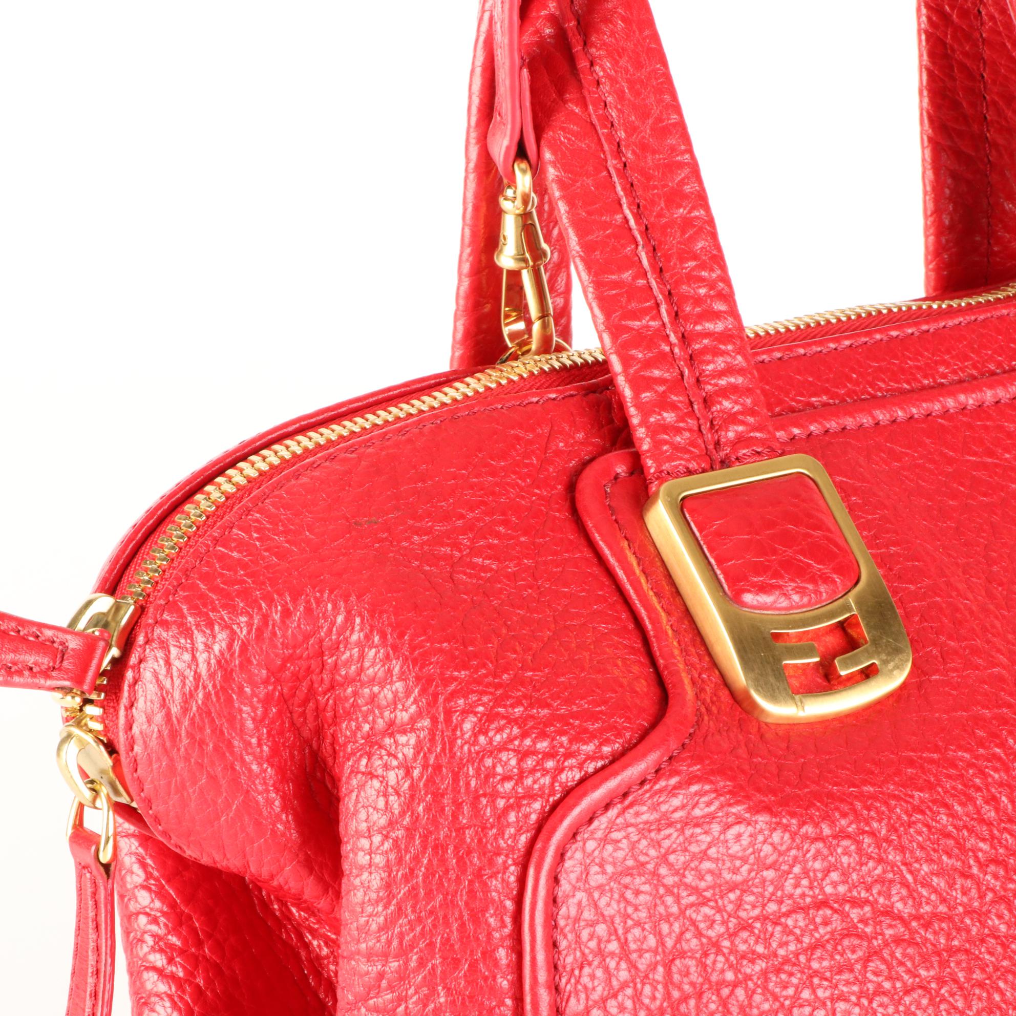 Fendi Chameleon Tote Bag in Red Textured Leather with Detachable Strap