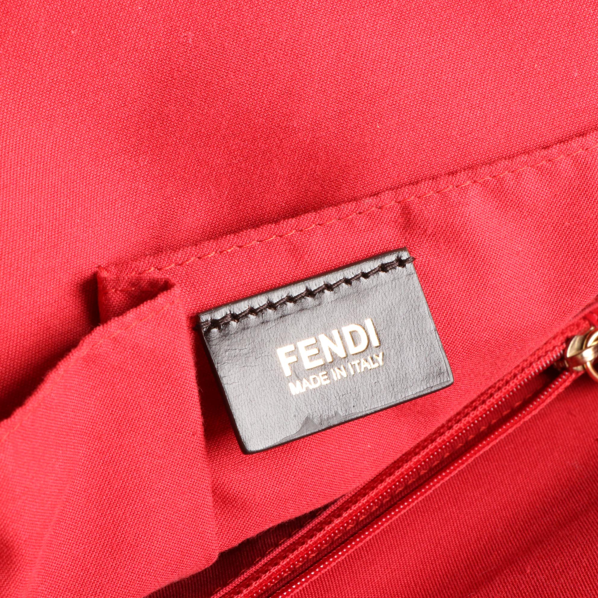Fendi Chameleon Tote Bag in Red Textured Leather with Detachable Strap