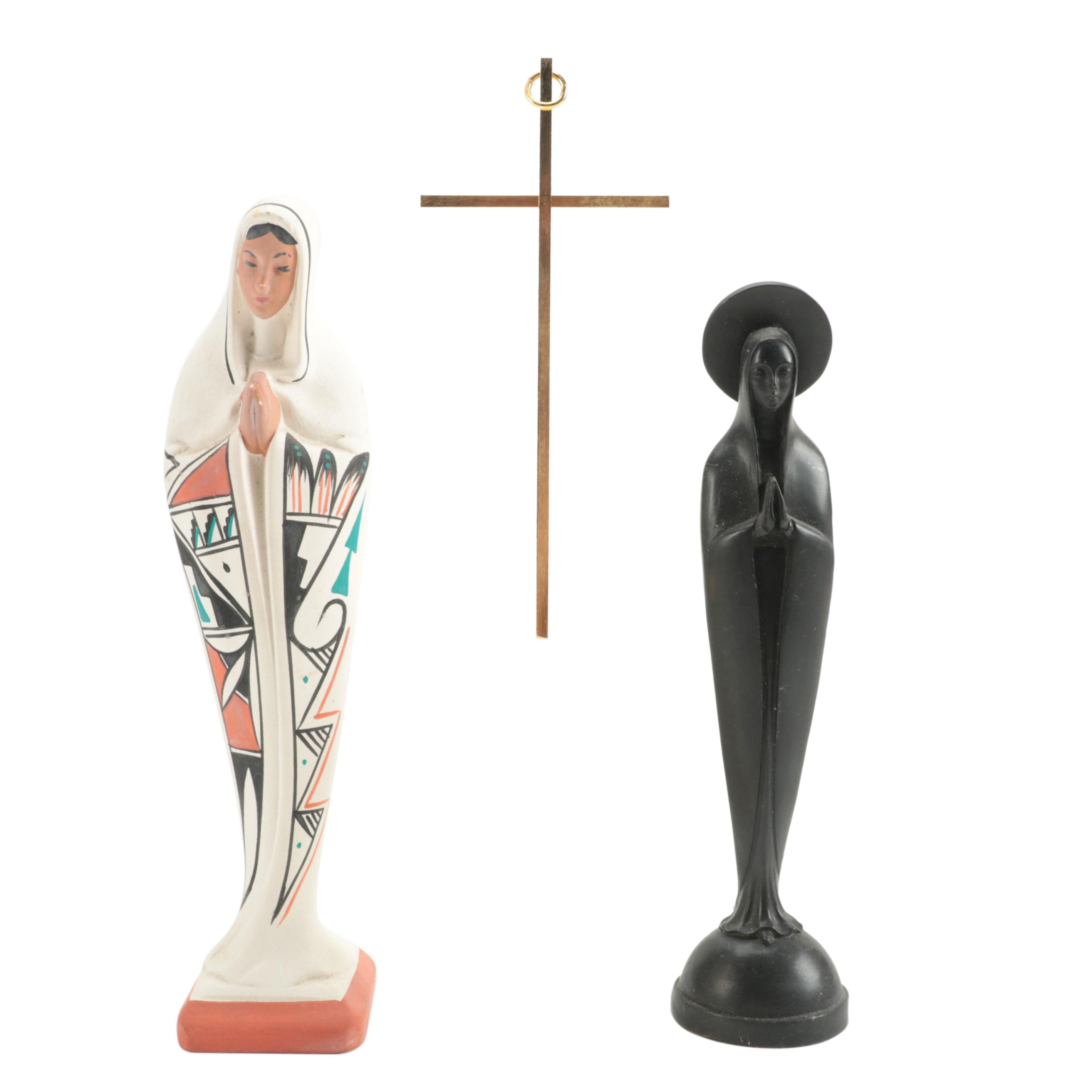 Bianchi Black Glazed with Southwestern Style Madonna and Metal Cross