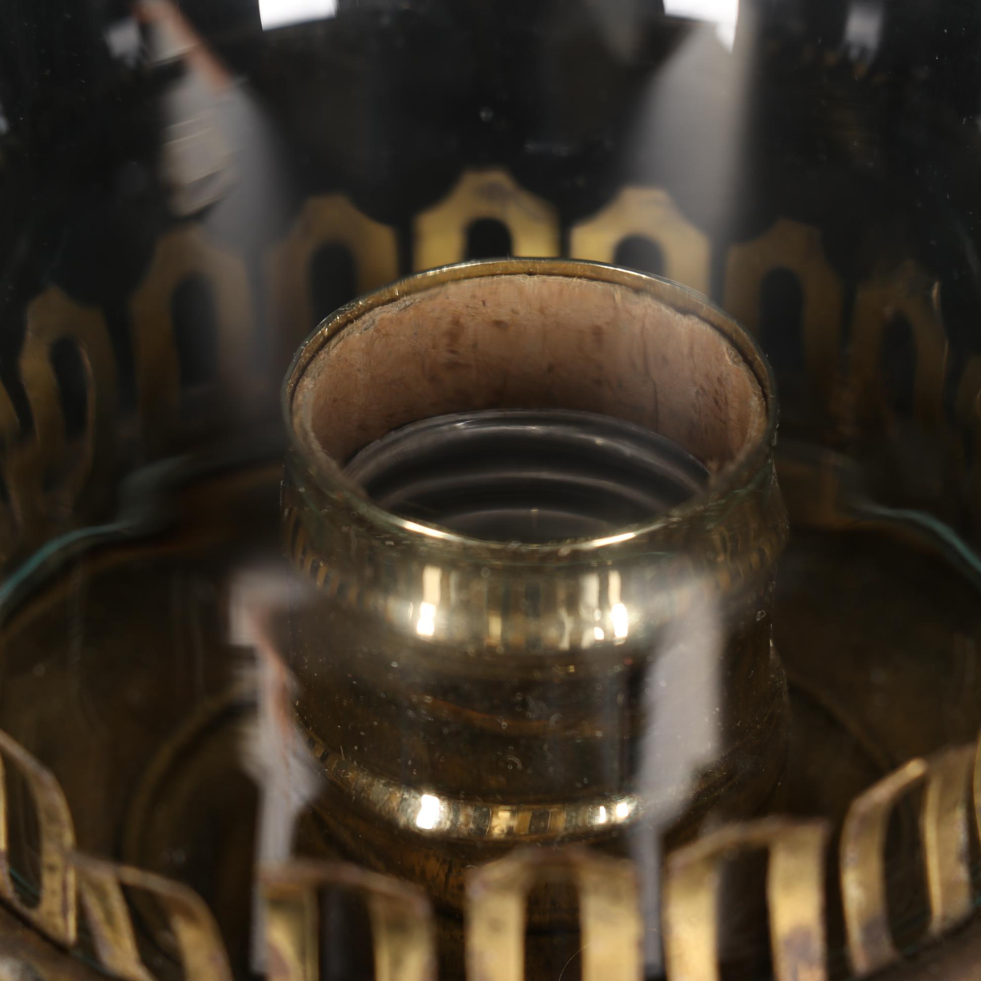 St. Clair Blown Glass Lily Paperweight and Brass Hurricane Lamp, 1975