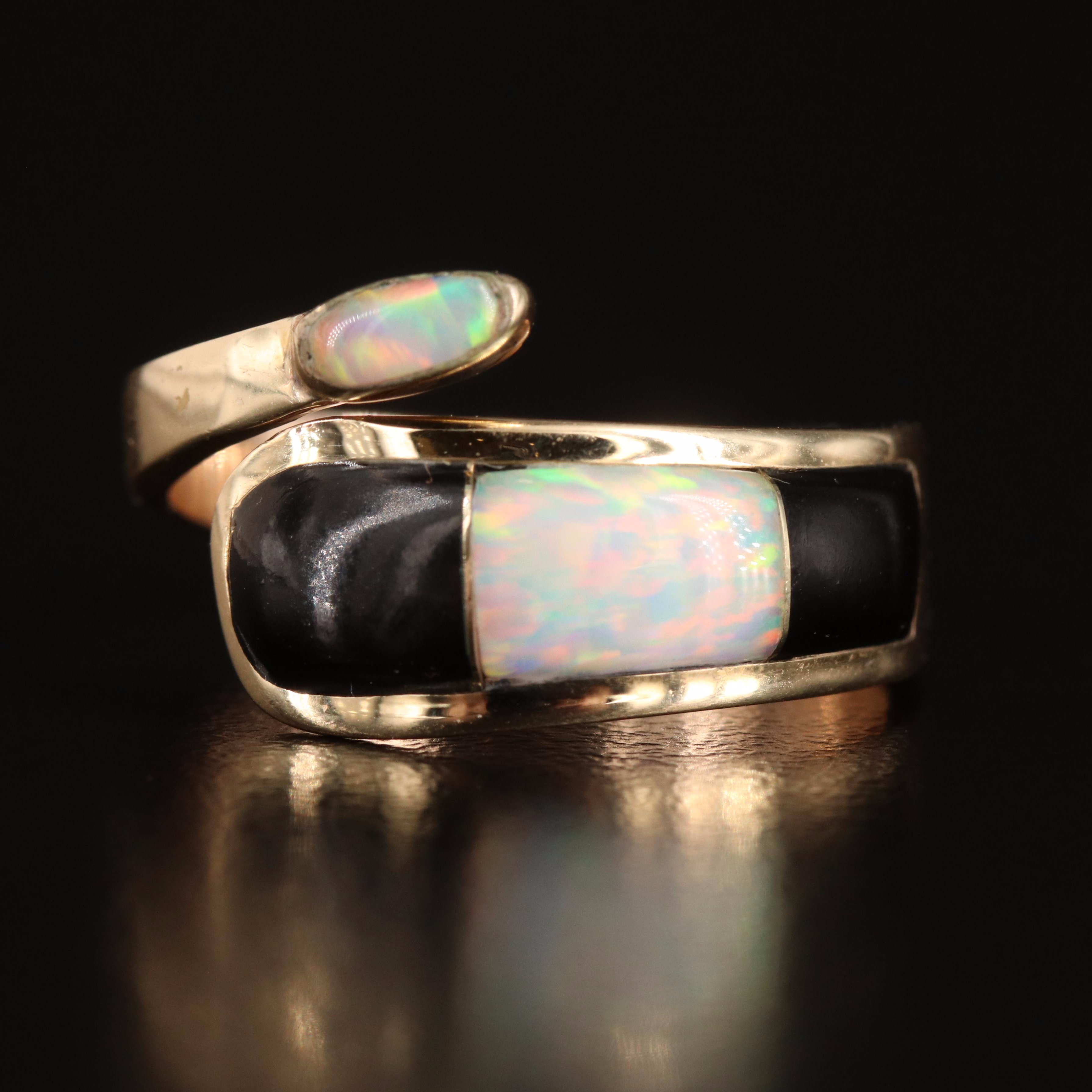14K Opal and Black Onyx Inlay Bypass Ring