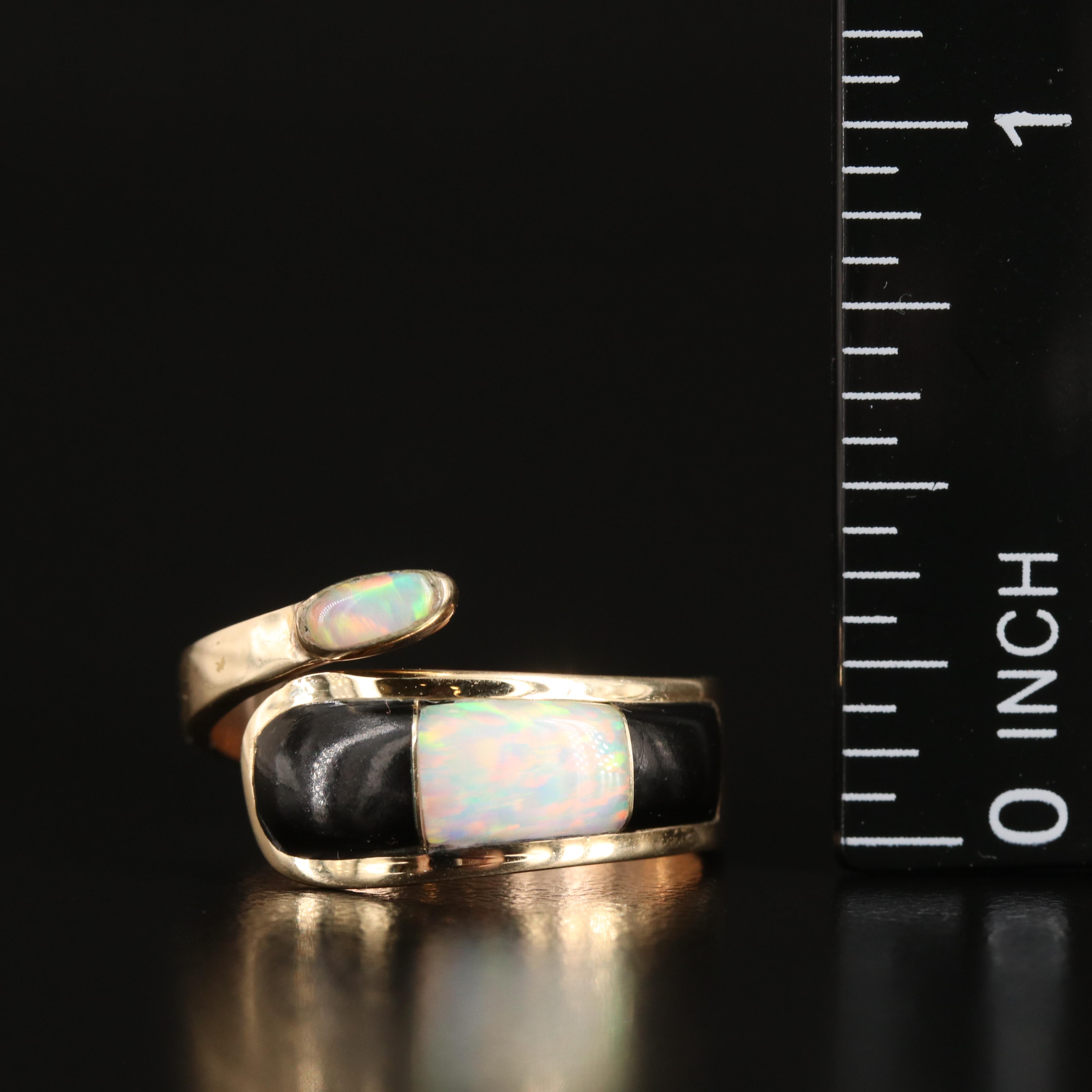 14K Opal and Black Onyx Inlay Bypass Ring