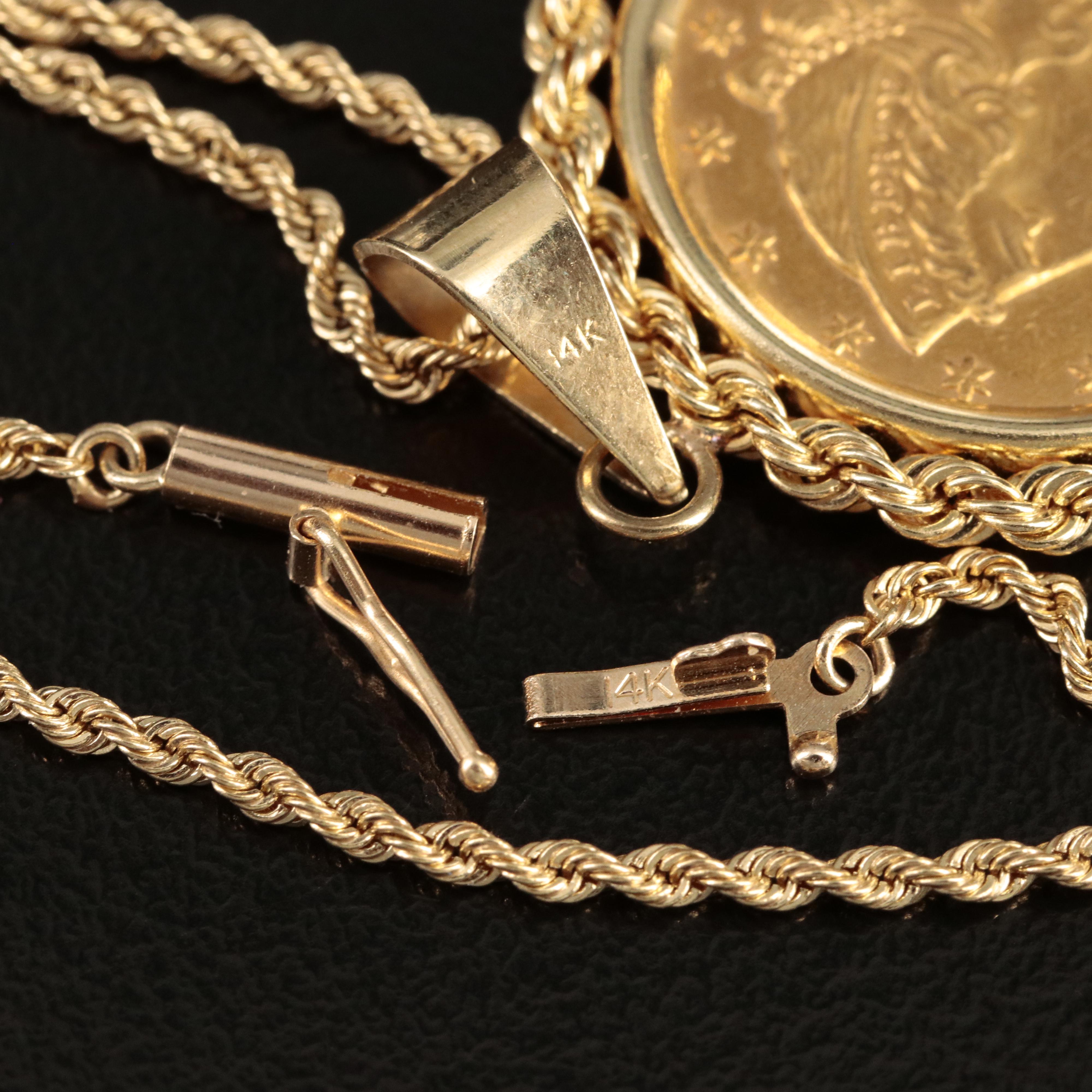 14K Pendant Necklace with 1885 Liberty Head $5 Gold Half Eagle Coin