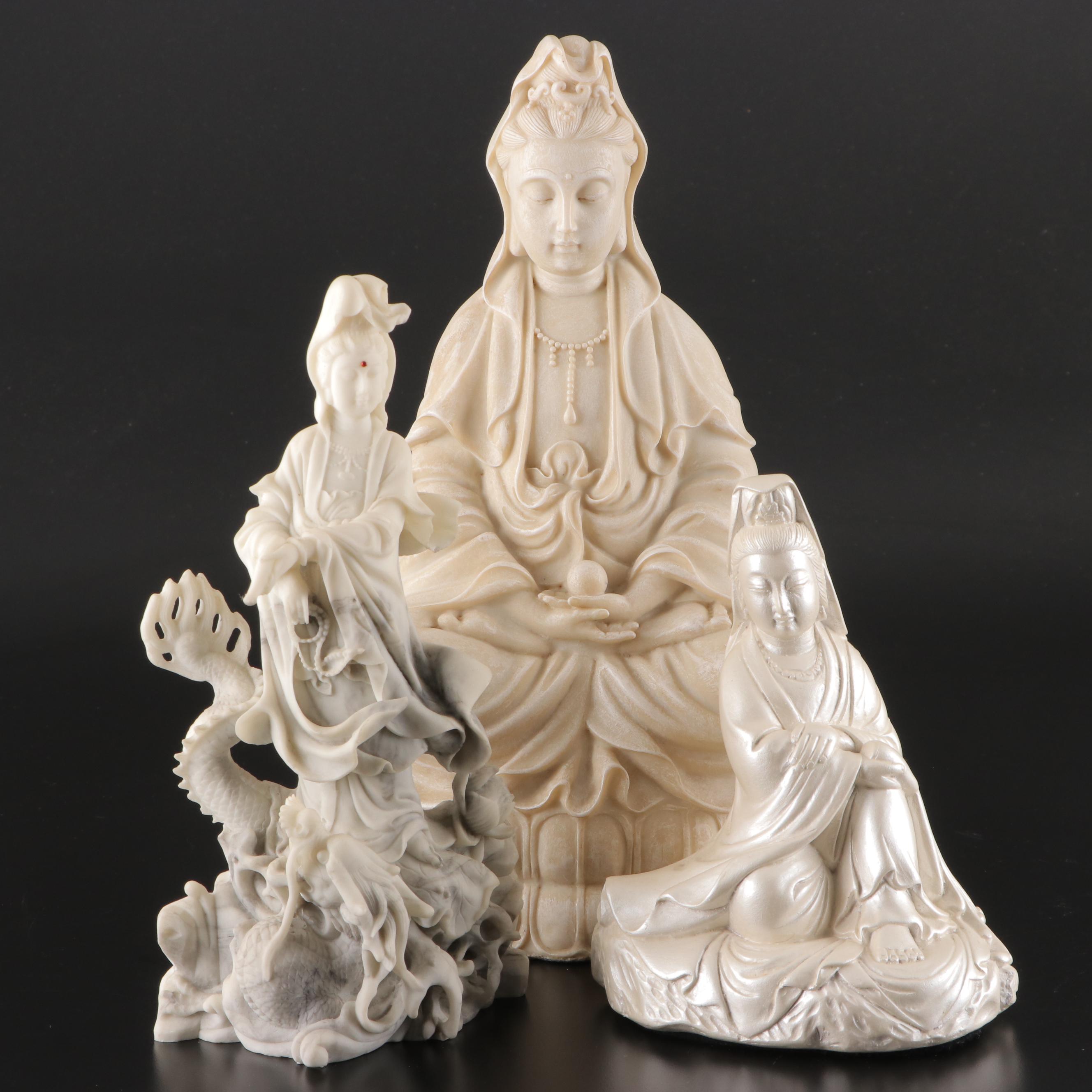 Chinese Blanc de Chine Style Resin Guanyin Figurines