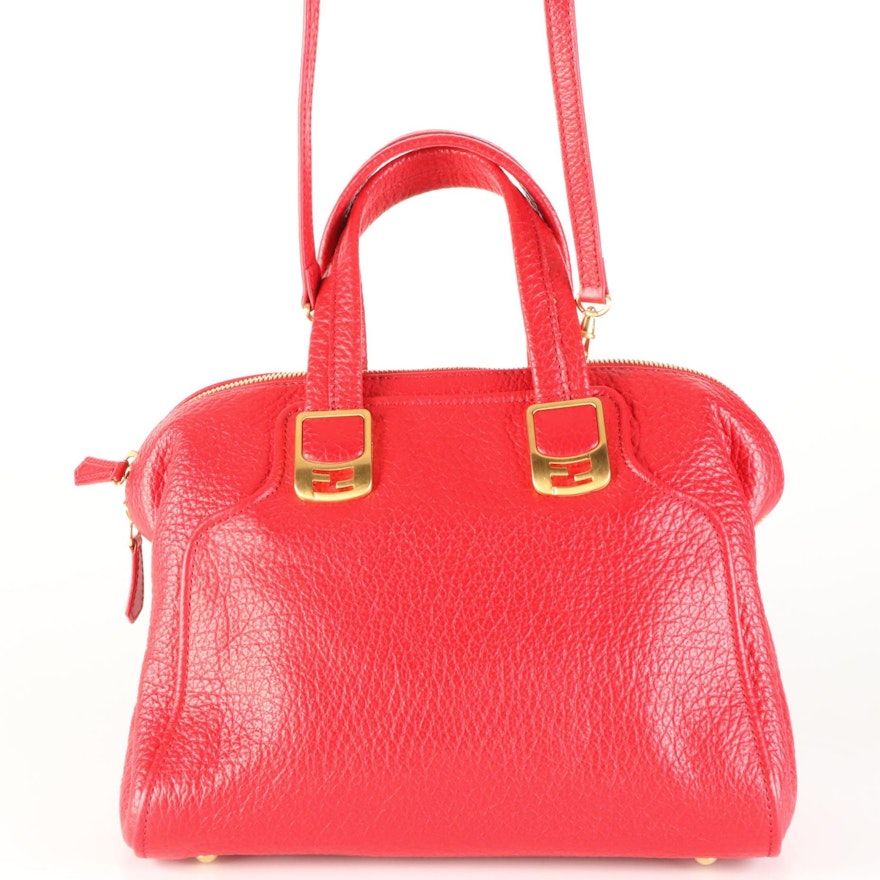 Fendi Chameleon Tote Bag in Red Textured Leather with Detachable Strap