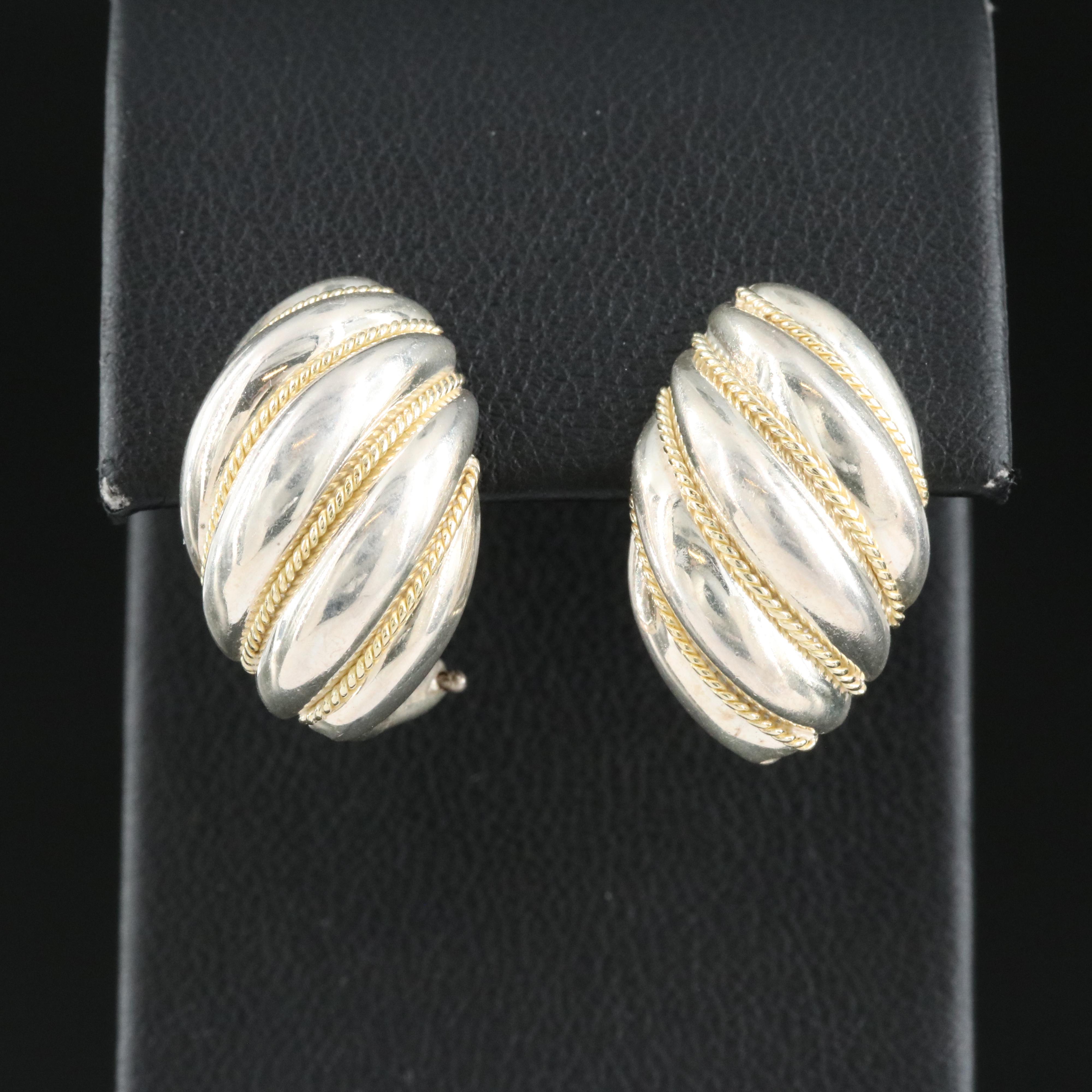 Tiffany & Co. Sterling Fluted Earrings with 18K Accents