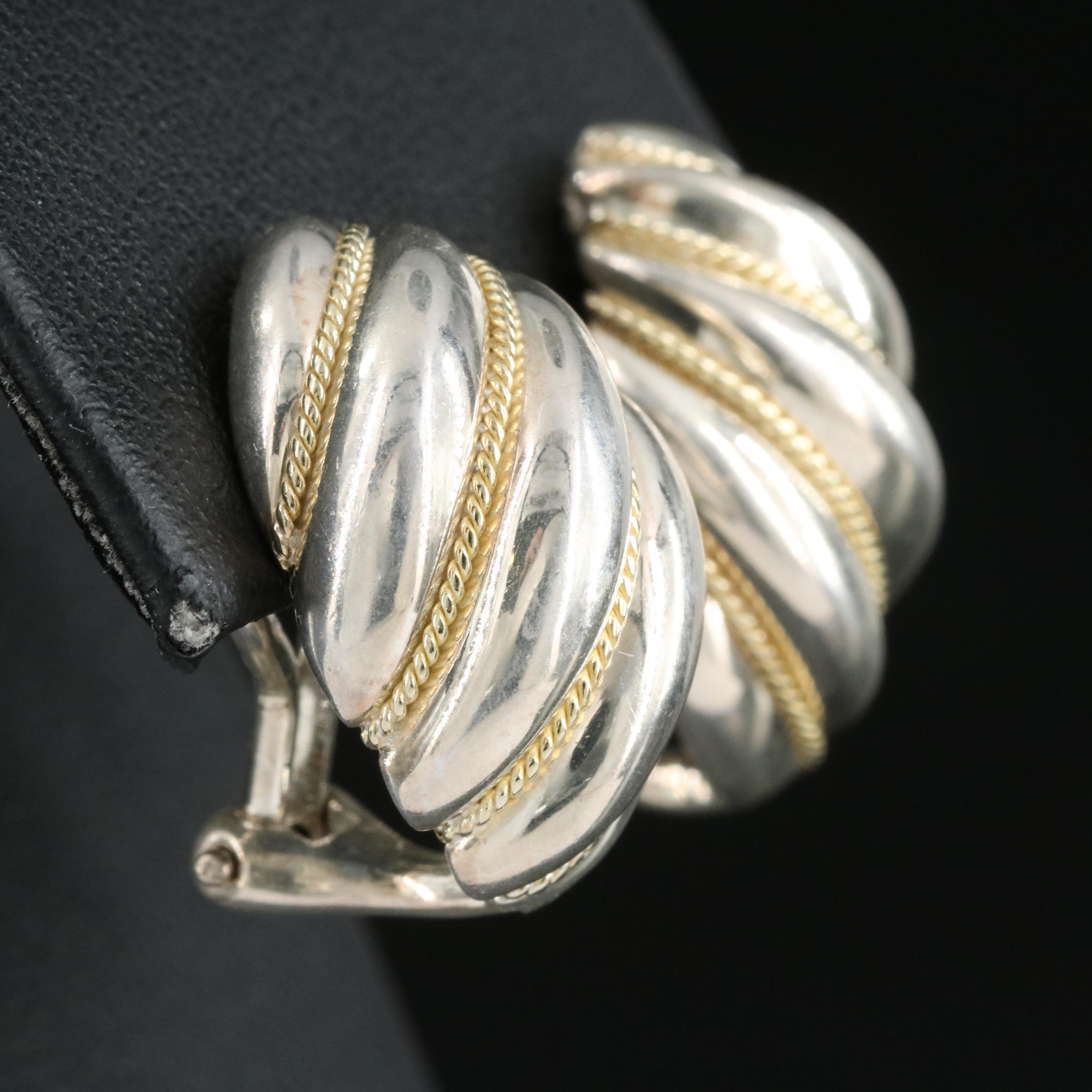 Tiffany & Co. Sterling Fluted Earrings with 18K Accents