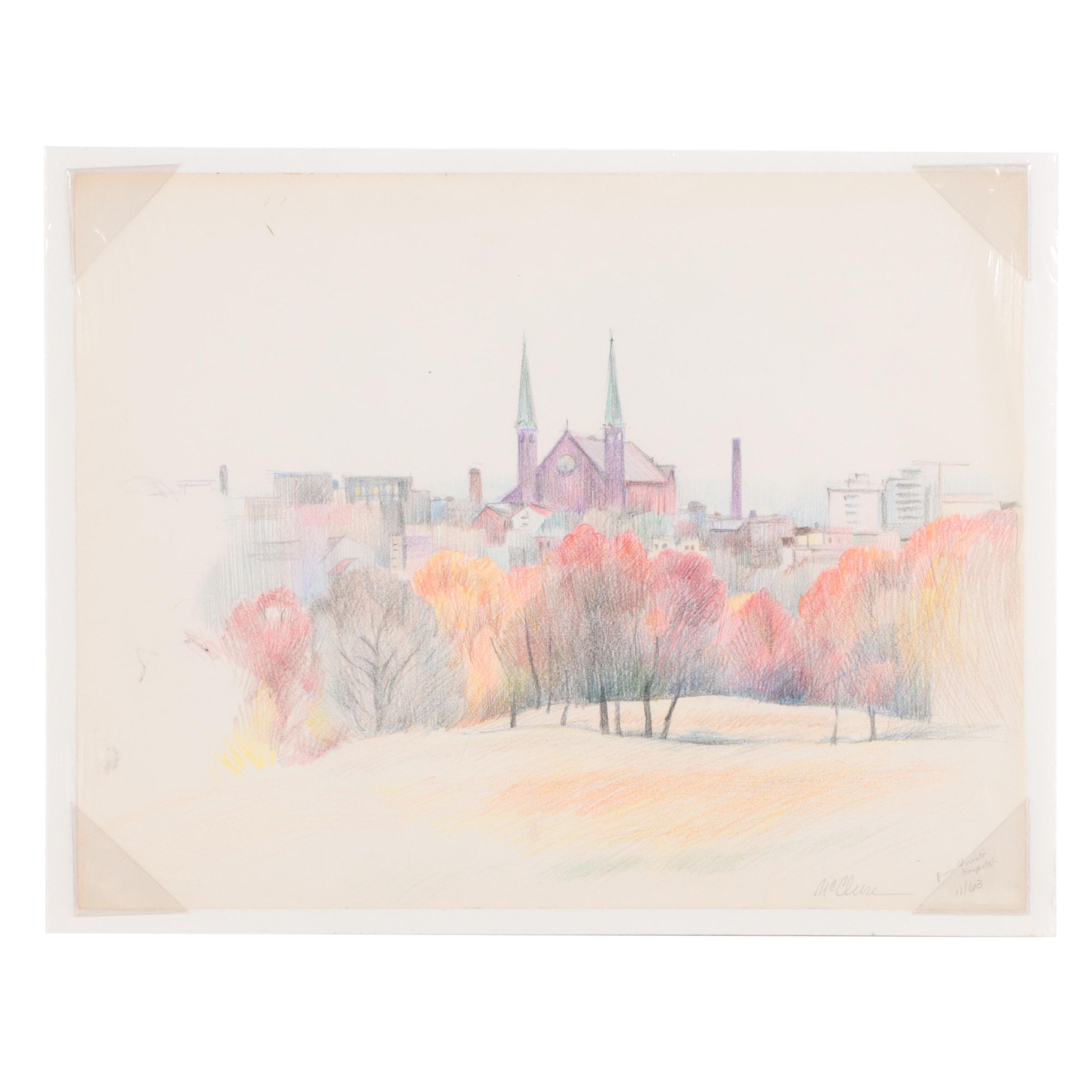 Constance McClure Colored Pencil Drawing "From Christ Hospital," 1963