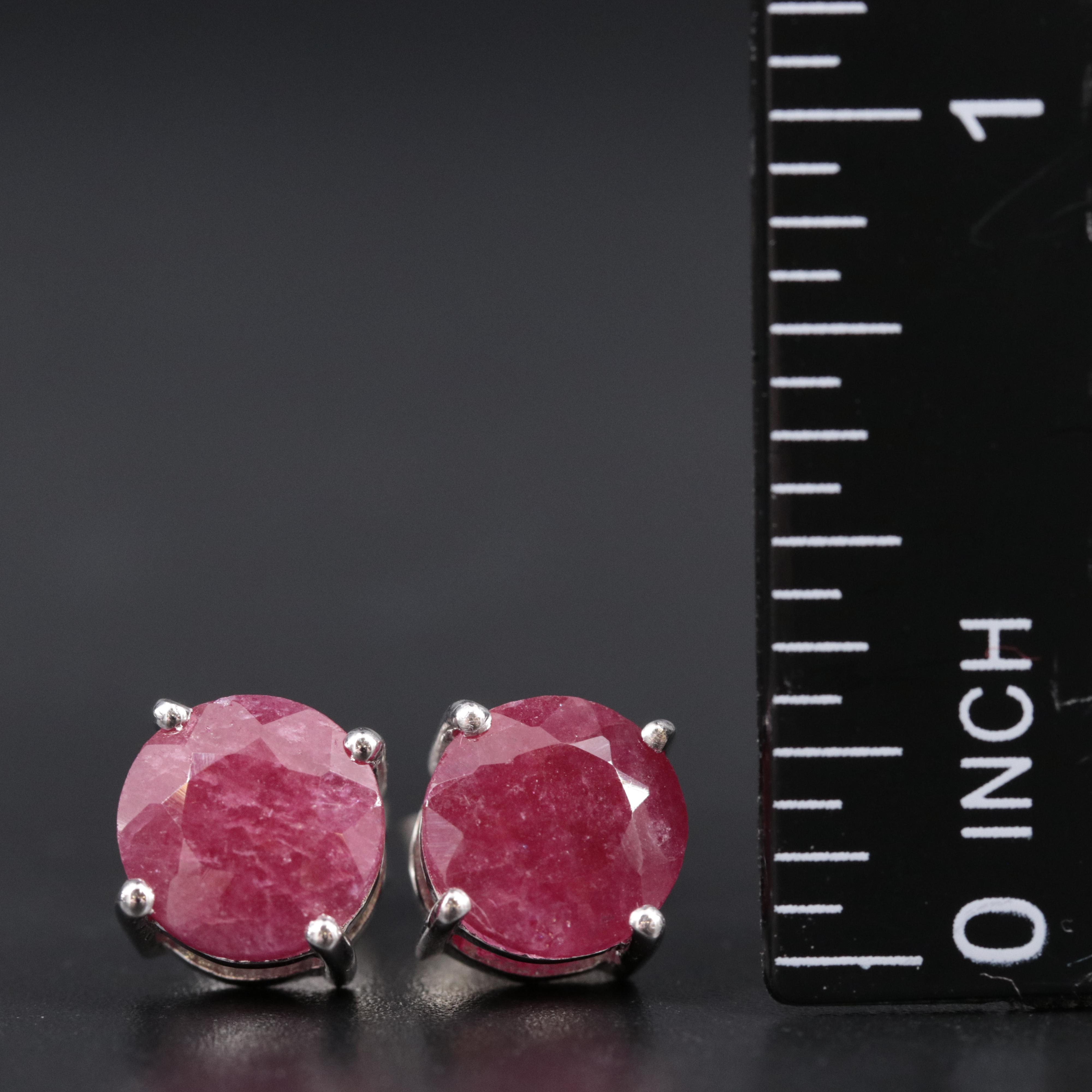 Sterling Silver Stud Earrings Featuring Ruby