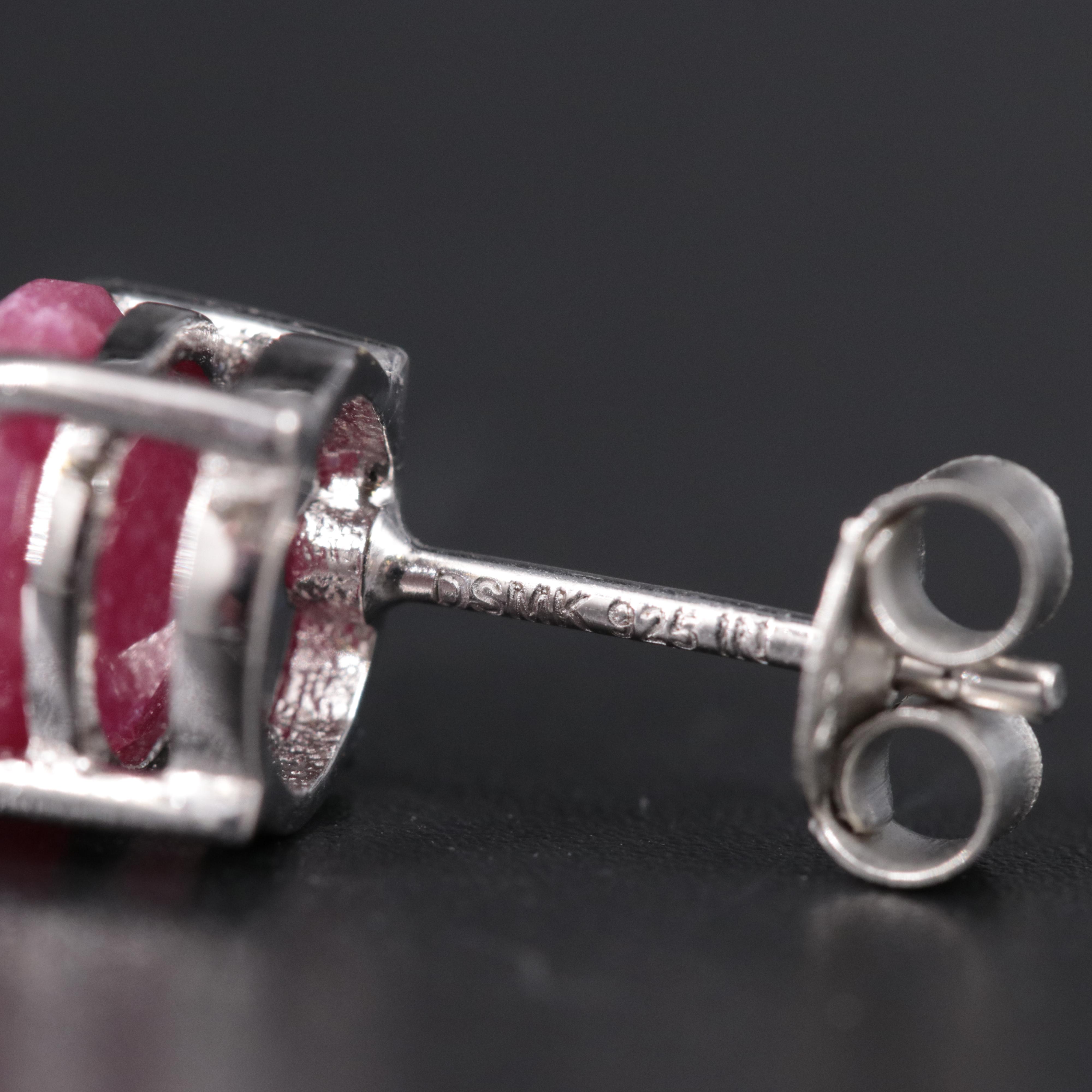 Sterling Silver Stud Earrings Featuring Ruby