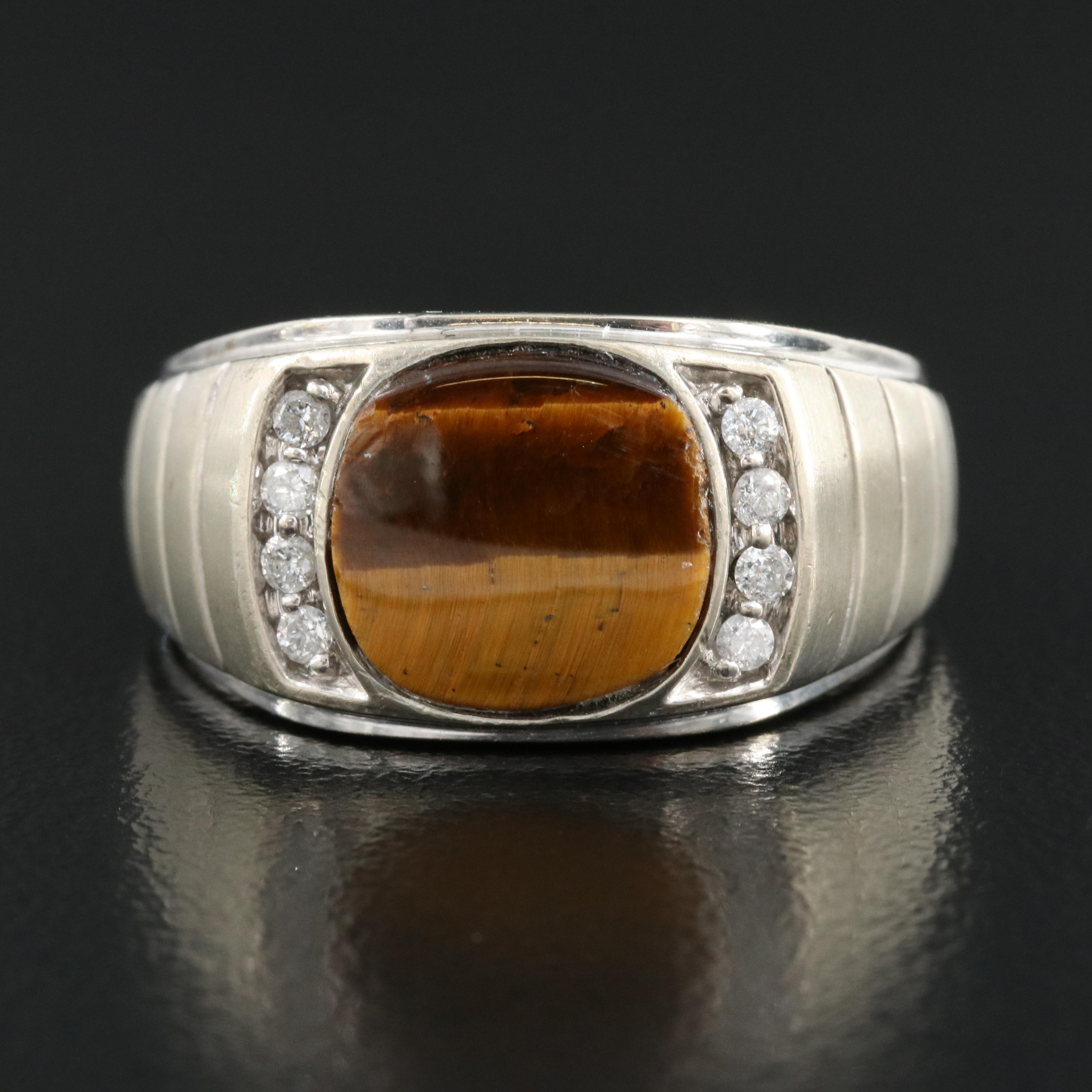 10K Tiger's Eye and Diamond Ring