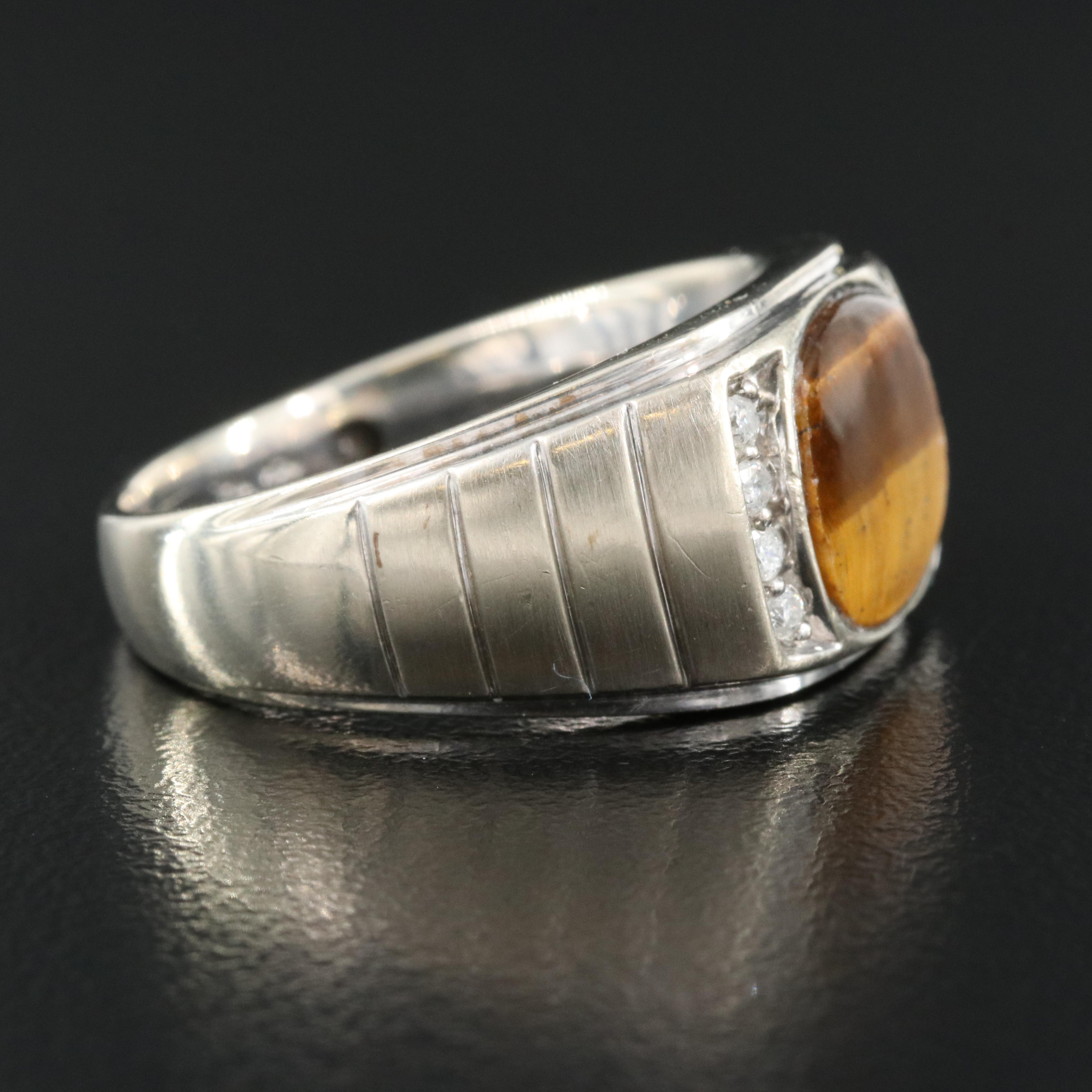 10K Tiger's Eye and Diamond Ring
