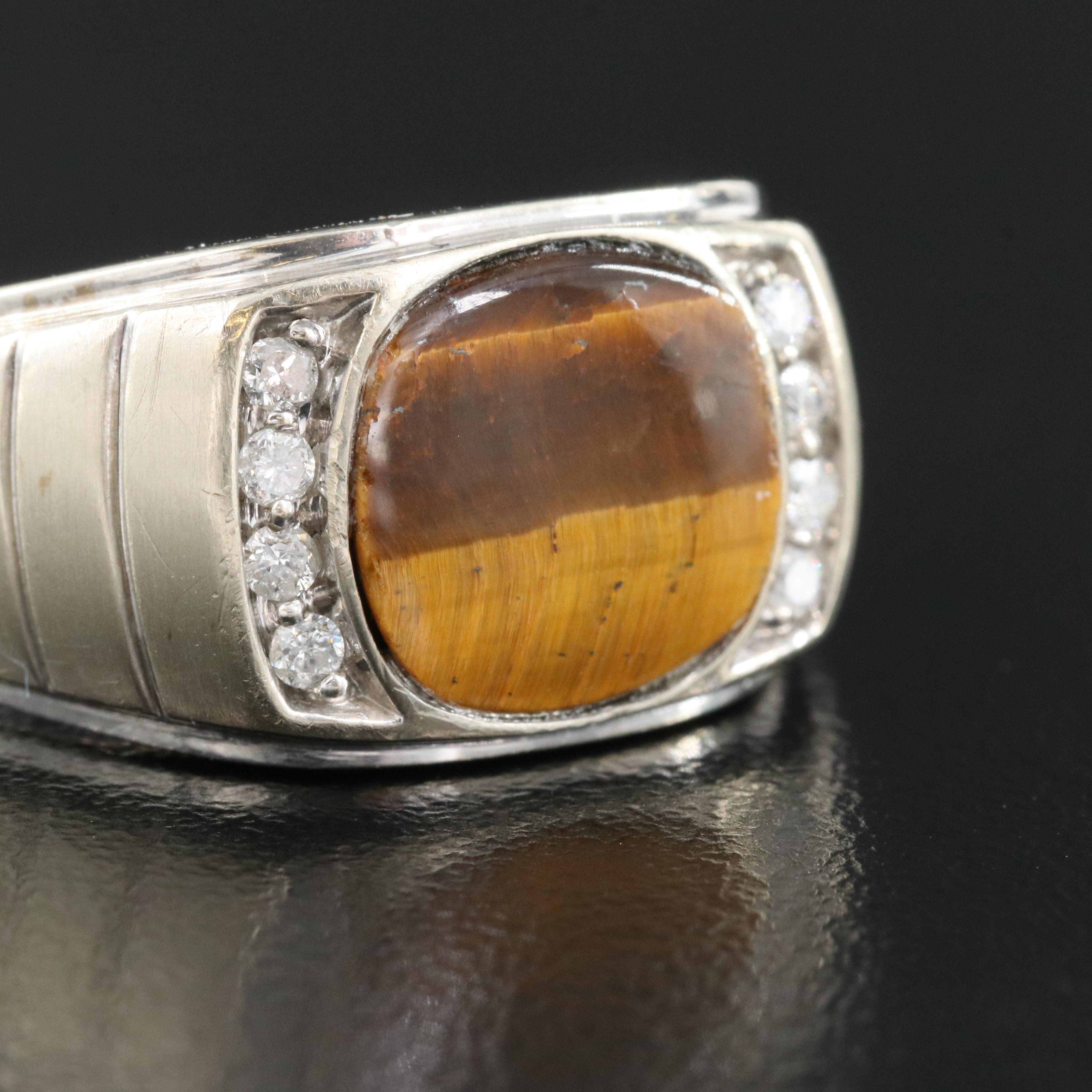 10K Tiger's Eye and Diamond Ring