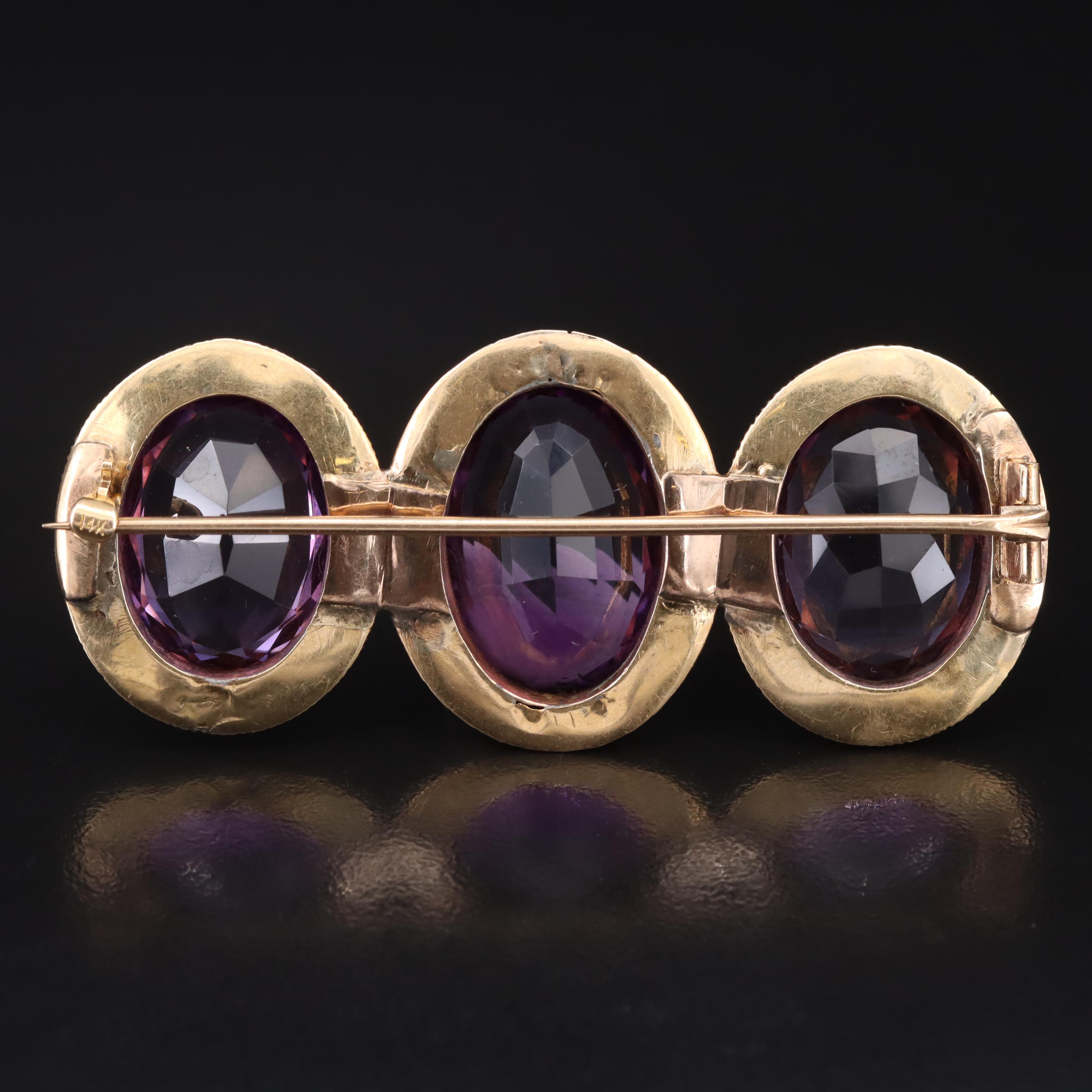 Antique 14K Amethyst and Seed Pearl Brooch