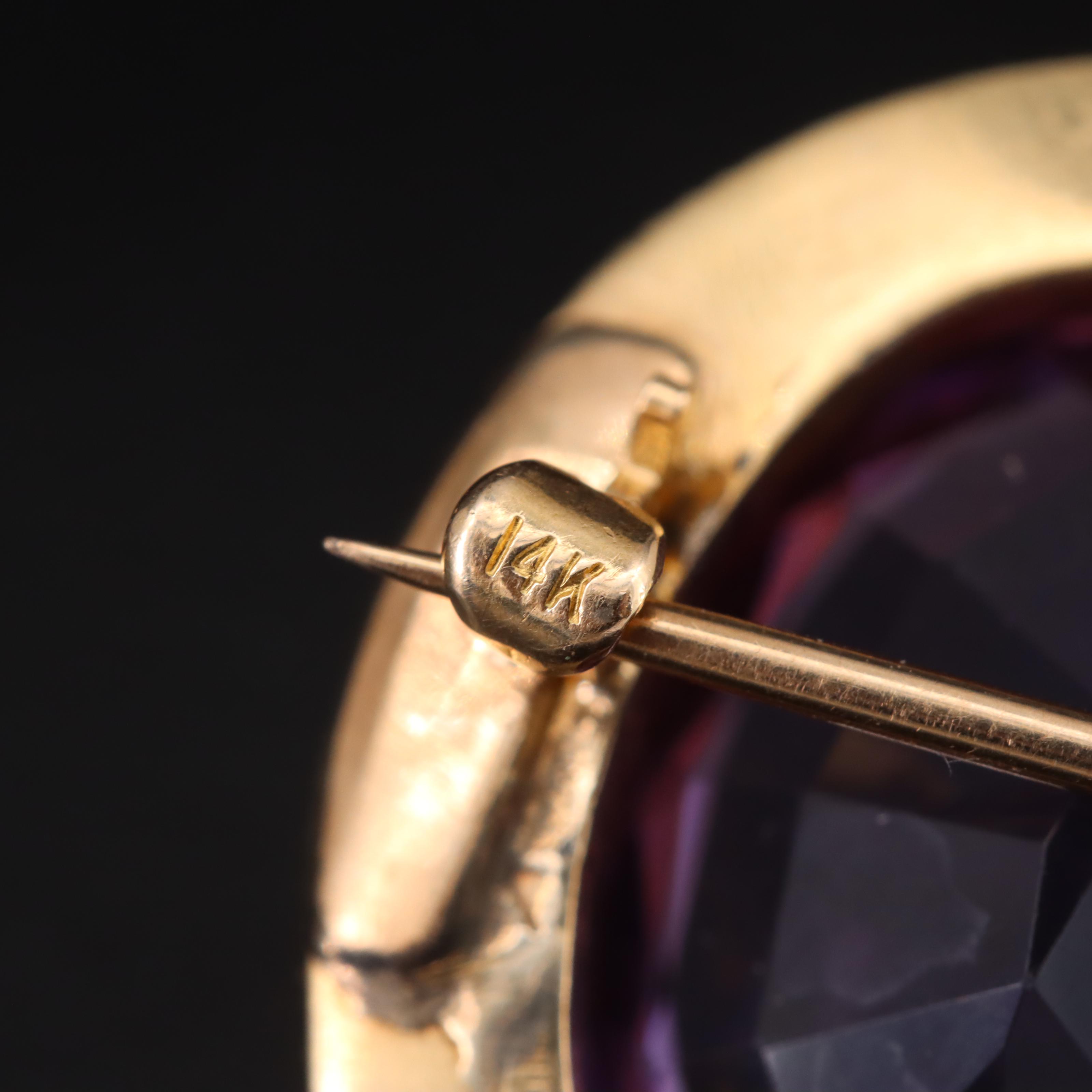 Antique 14K Amethyst and Seed Pearl Brooch