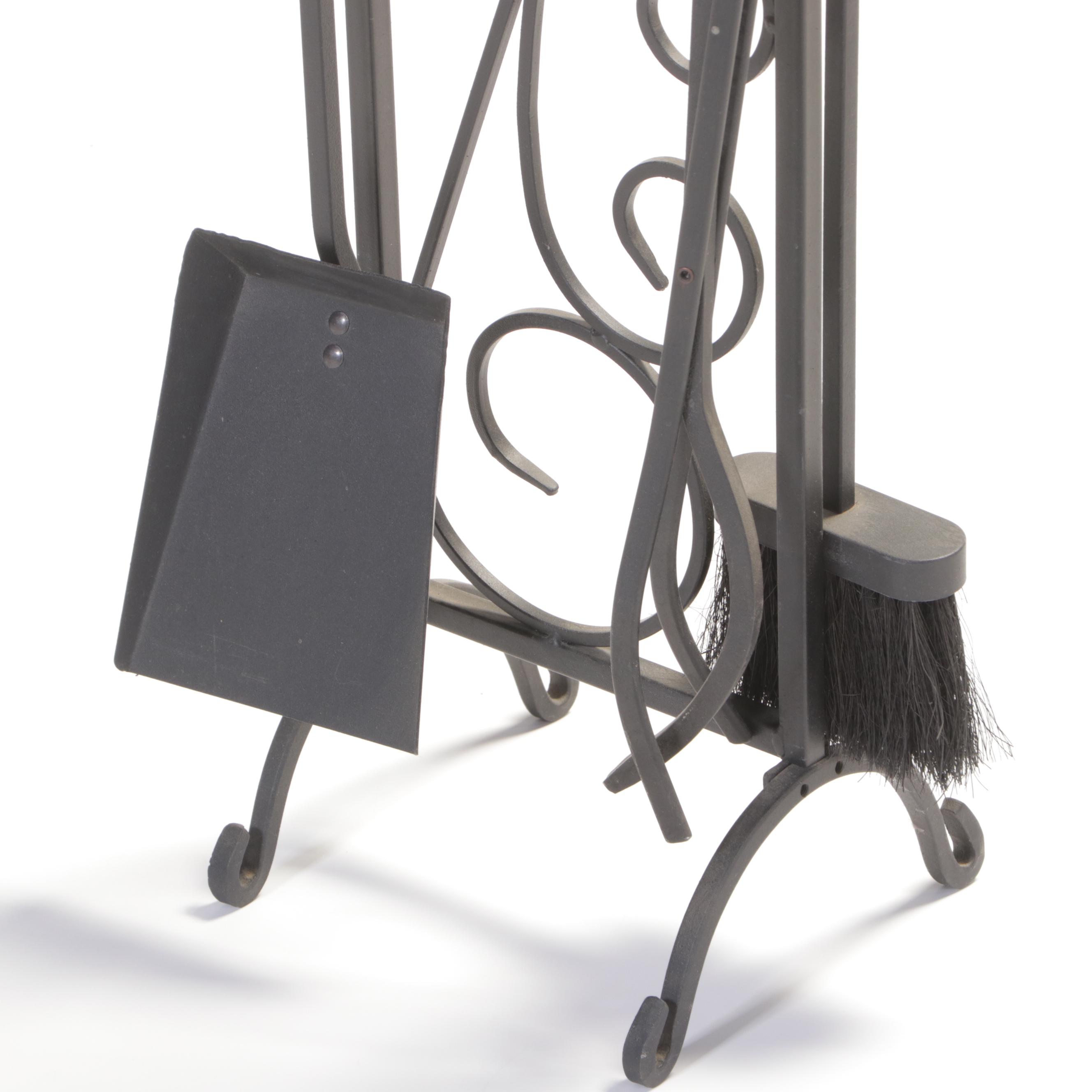 Three-Piece Iron Fireplace Tool Set on Stand