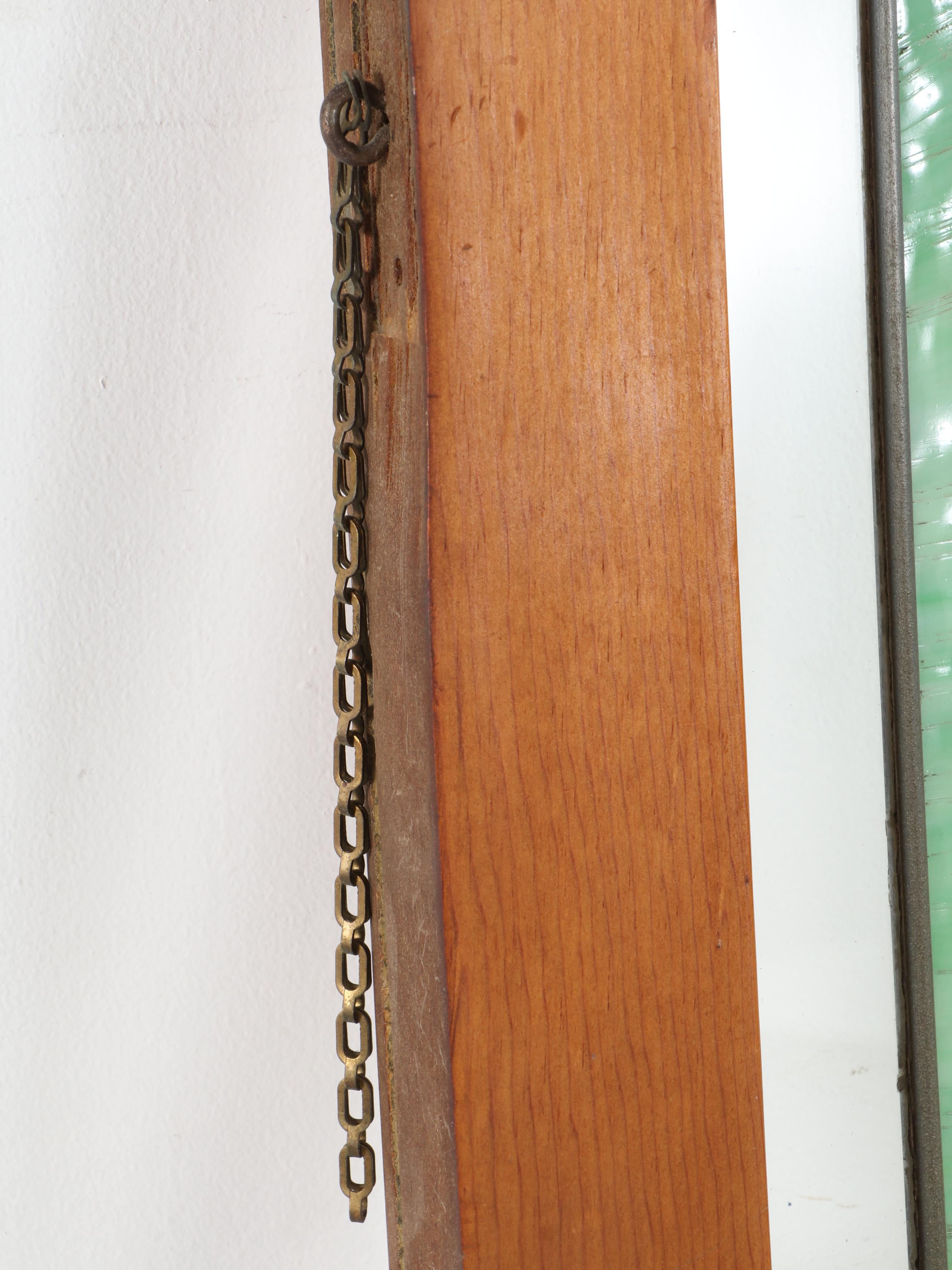 Arts and Crafts Style Clear and Slag Glass Window in Wooden Frame