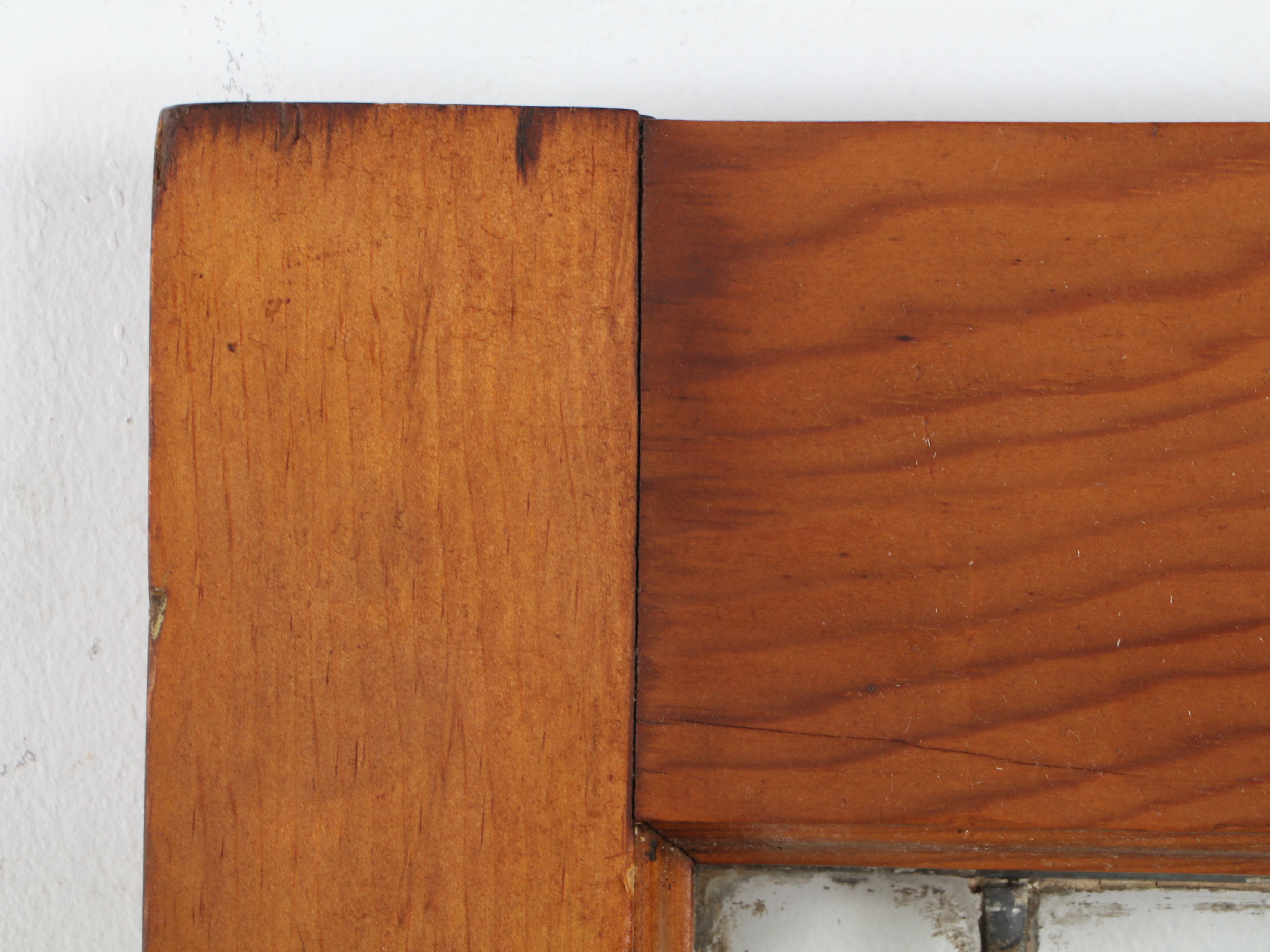 Arts and Crafts Style Clear and Slag Glass Window in Wooden Frame