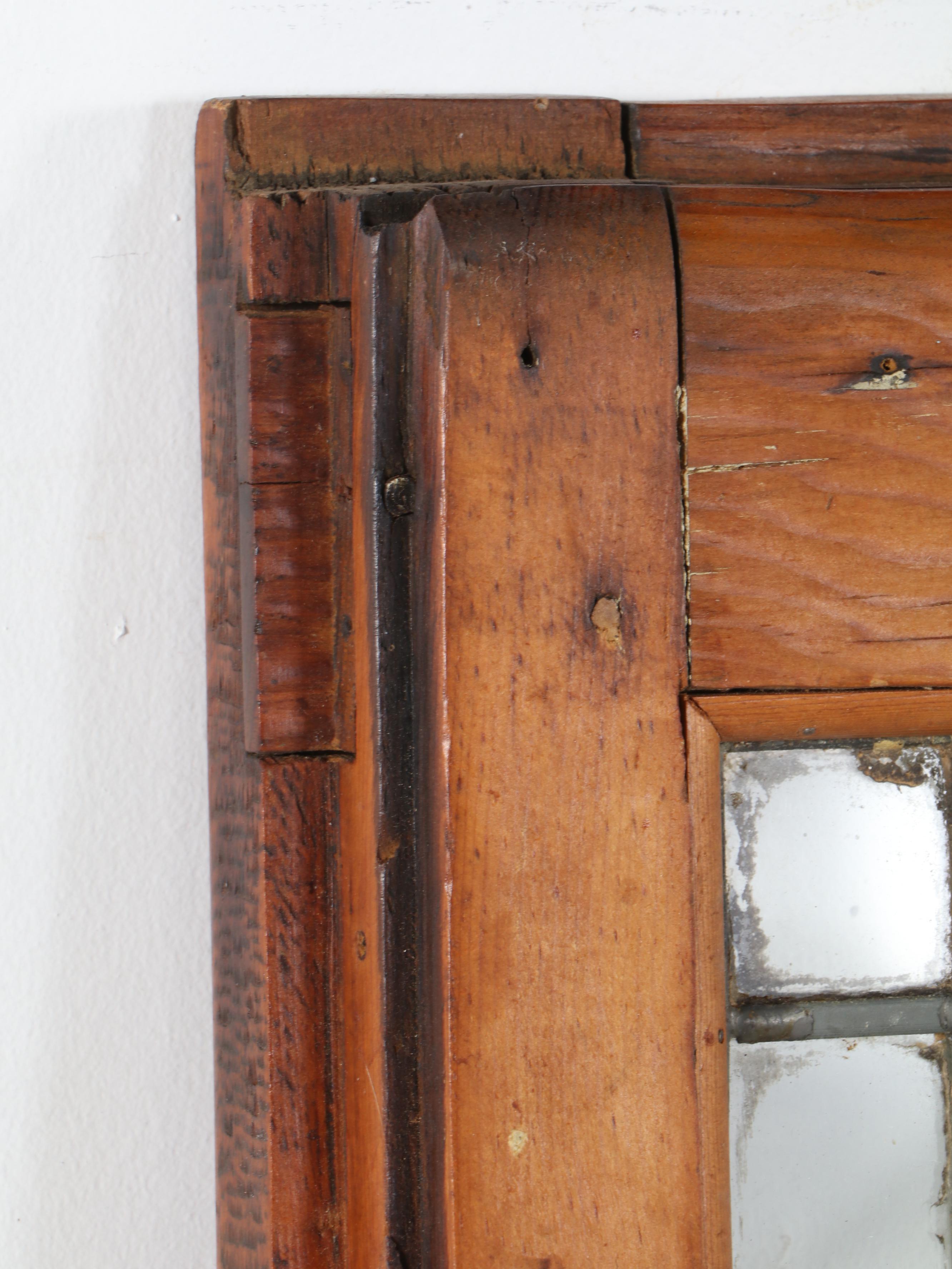 Arts and Crafts Style Clear and Slag Glass Window in Wooden Frame