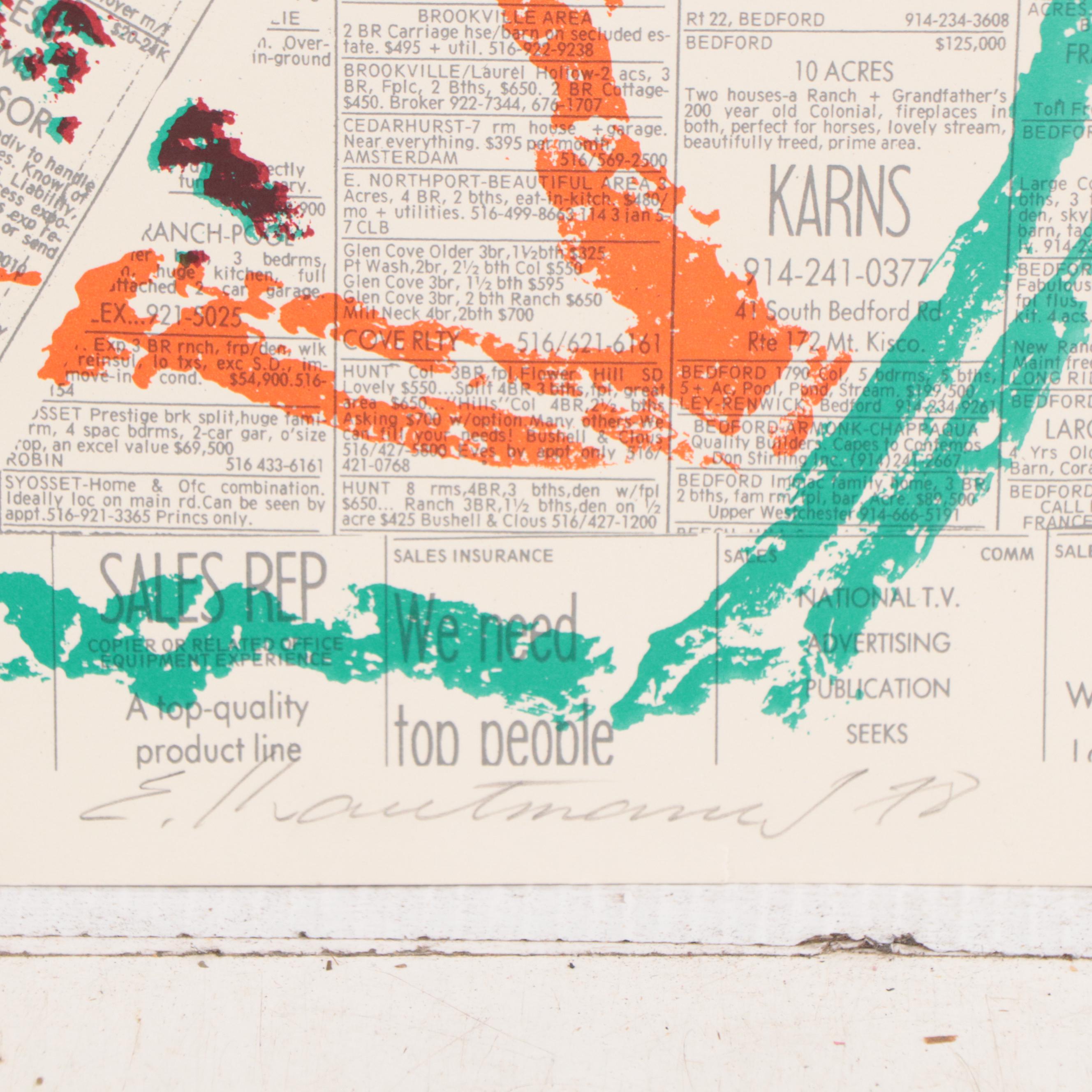 Edvins Strautmanis Abstract Nude Color Lithograph, 1978