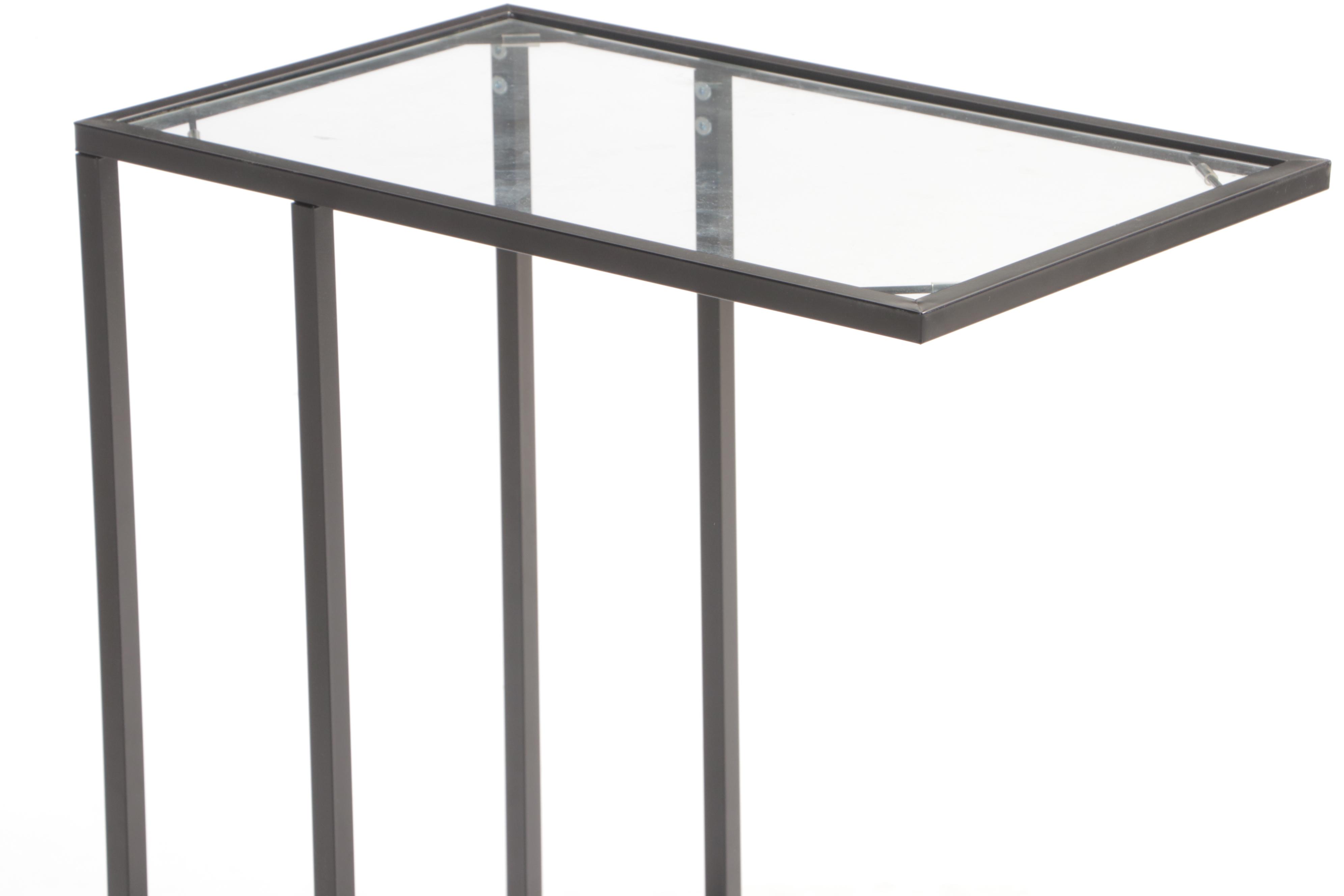 Two Modernist Style Black Metal and Glass Top Side Tables