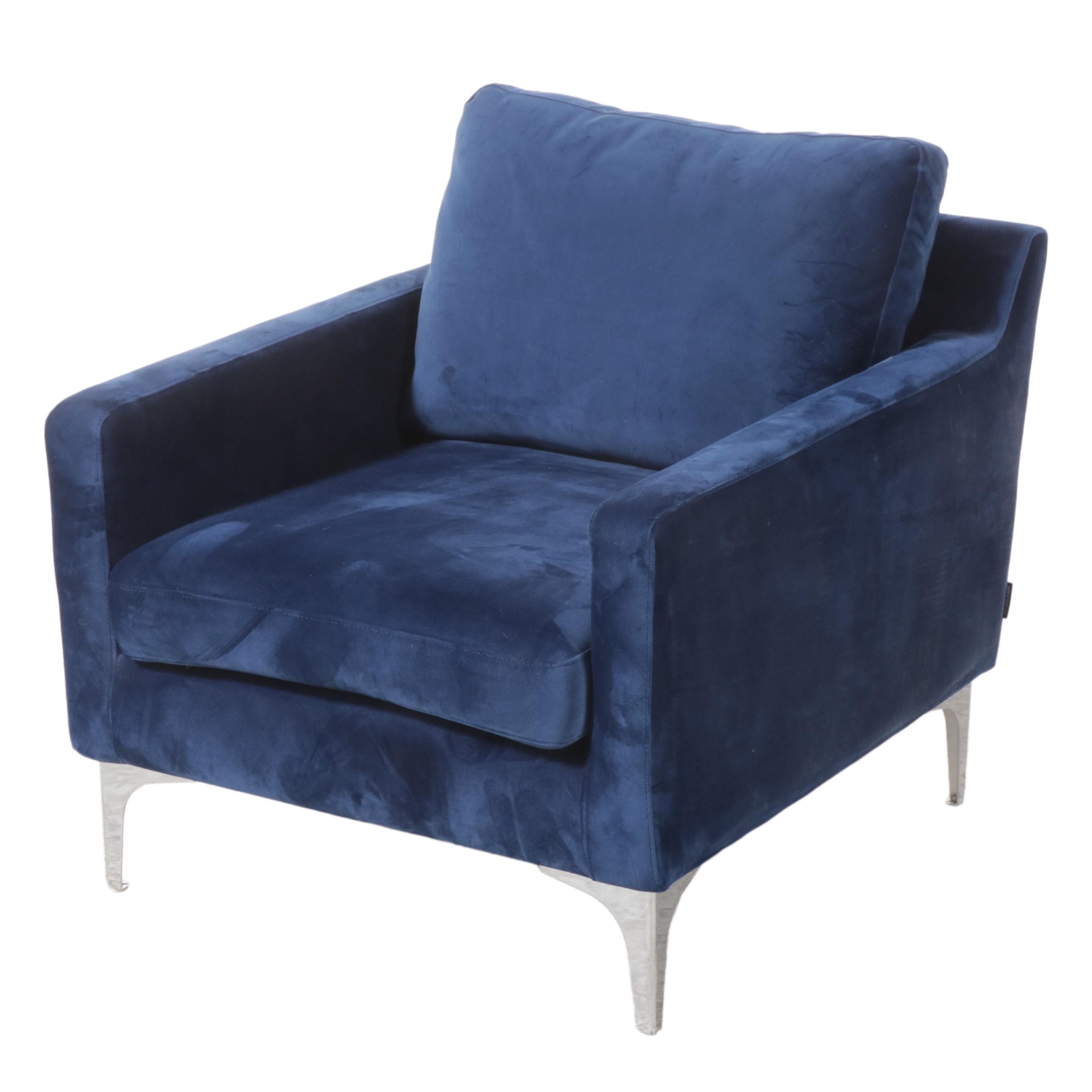 SOFACOMPANY "Astha" Modernist Style Chromed Steel Lounge Chair in Dark Blue