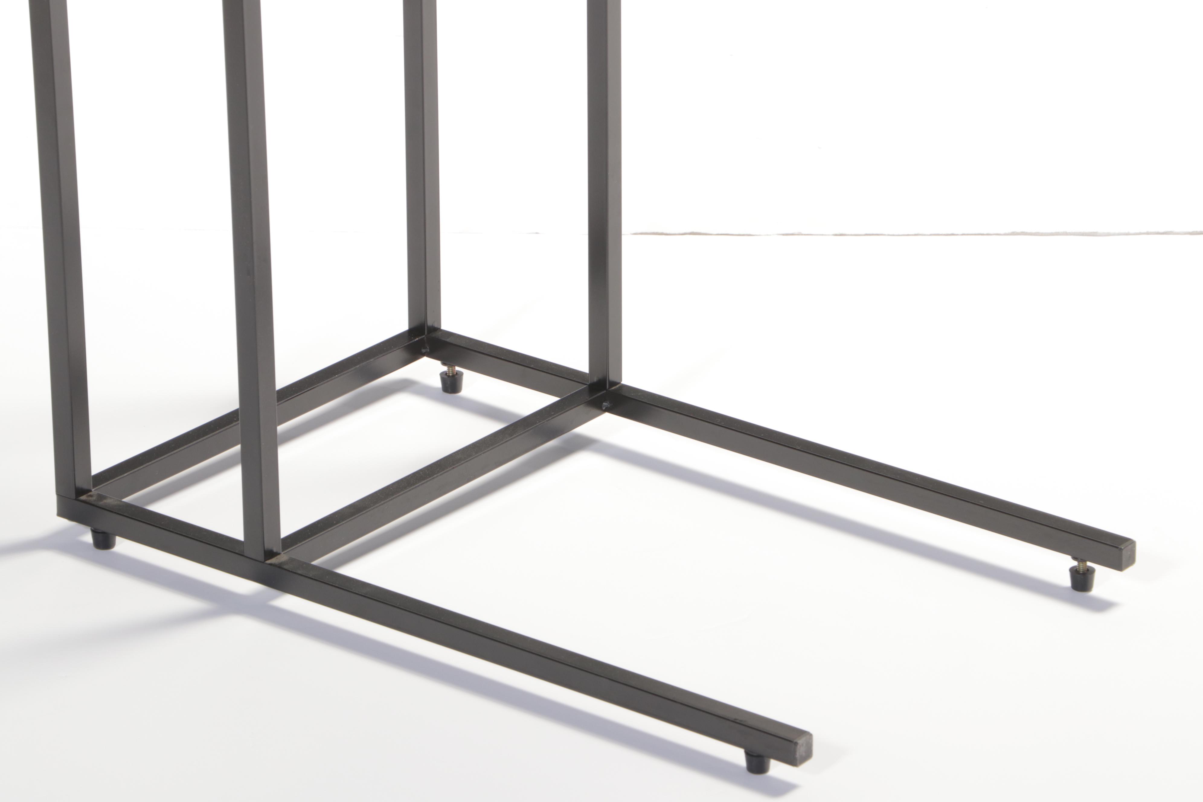 Two Modernist Style Black Metal and Glass Top Side Tables