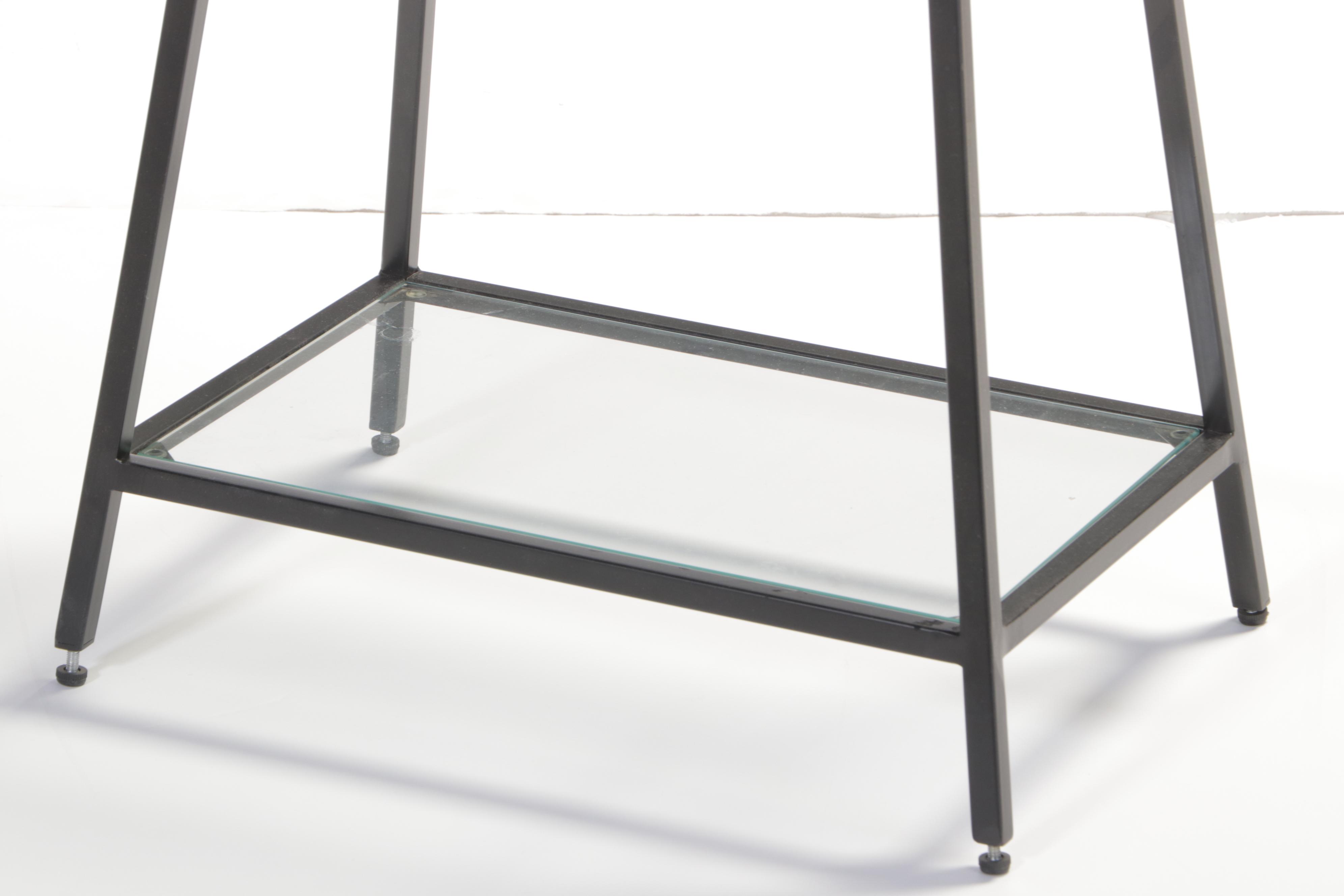 Two Modernist Style Black Metal and Glass Top Side Tables