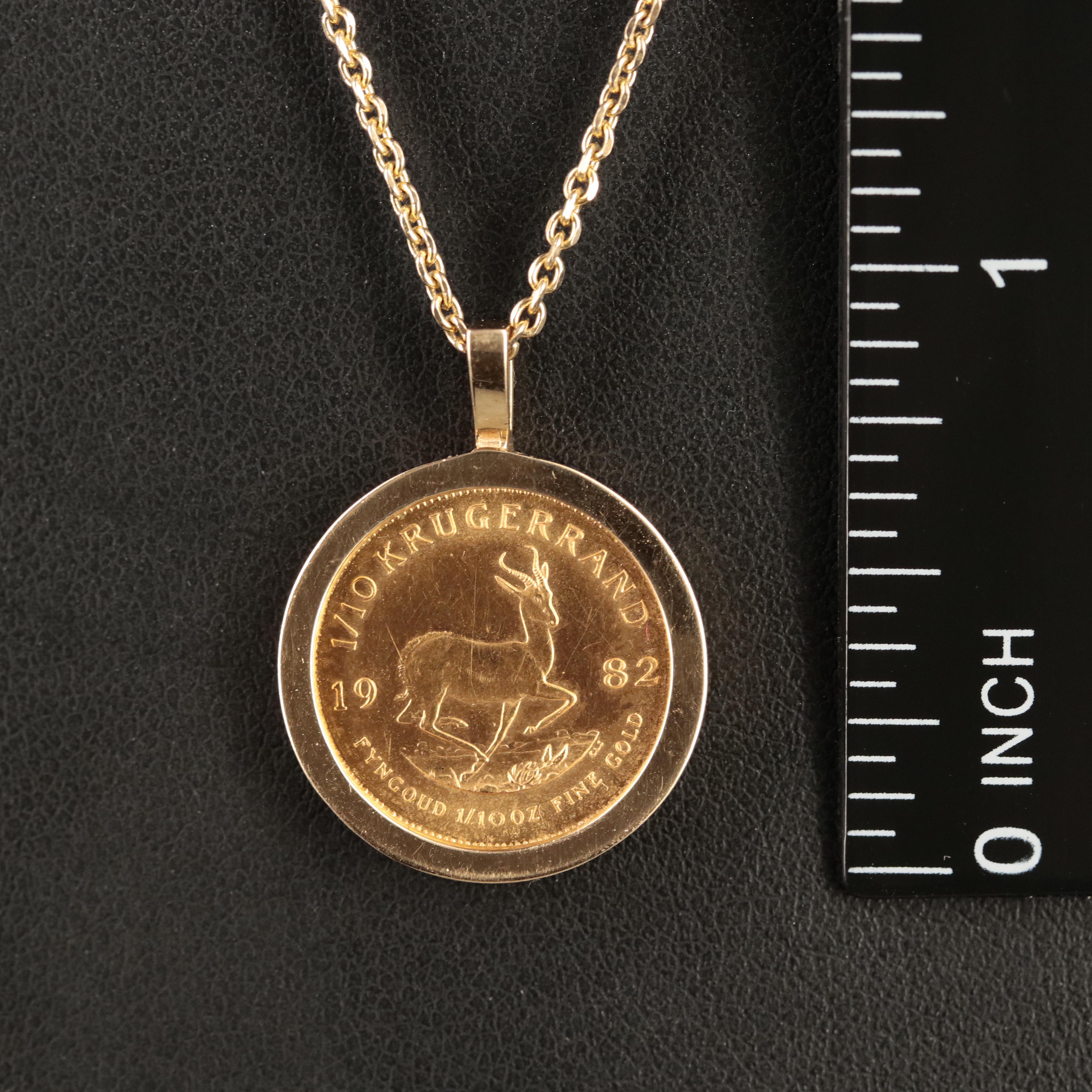 14K Pendant Necklace with 1982 South African Krugerrand Gold Bullion Coin