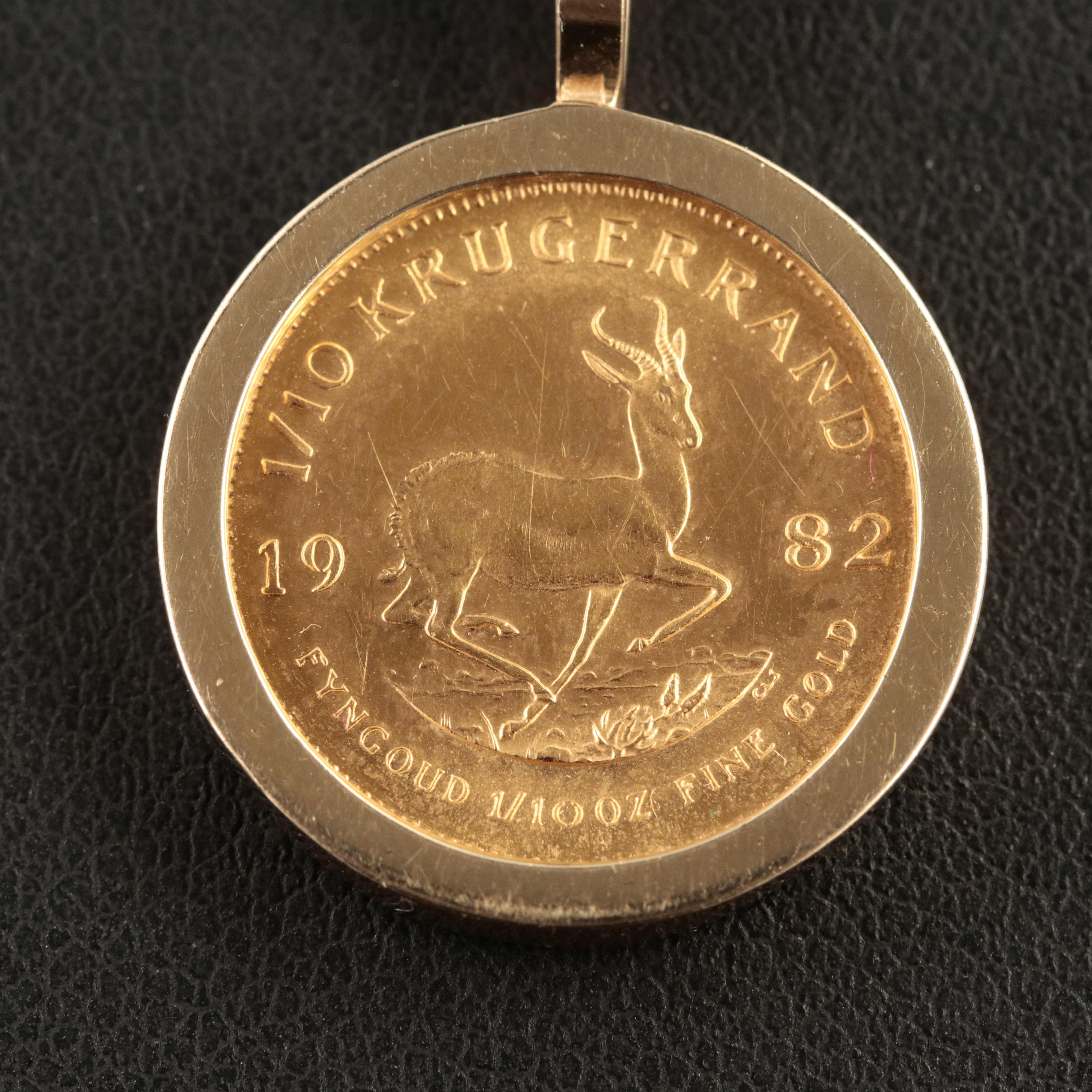 14K Pendant Necklace with 1982 South African Krugerrand Gold Bullion Coin