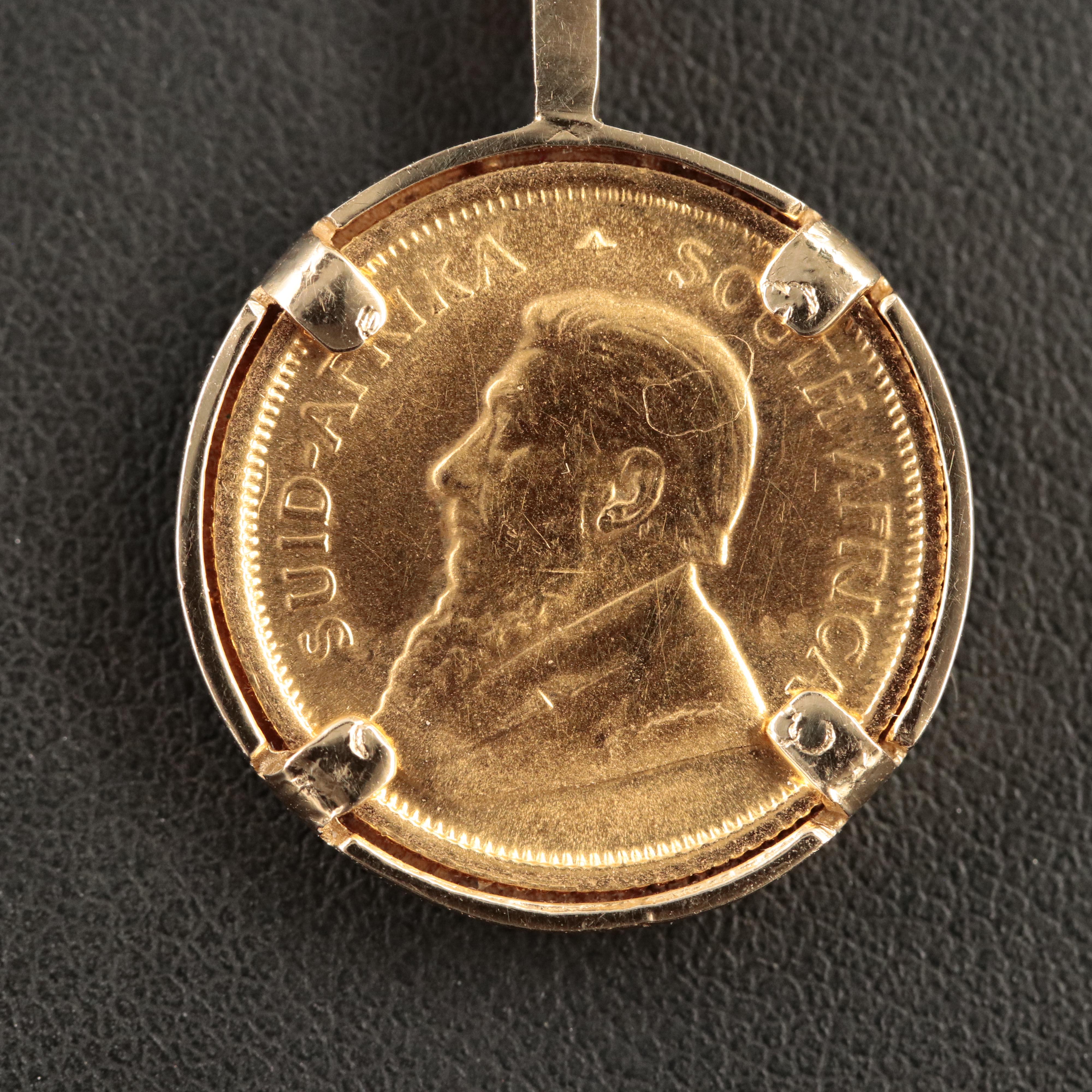 14K Pendant Necklace with 1982 South African Krugerrand Gold Bullion Coin