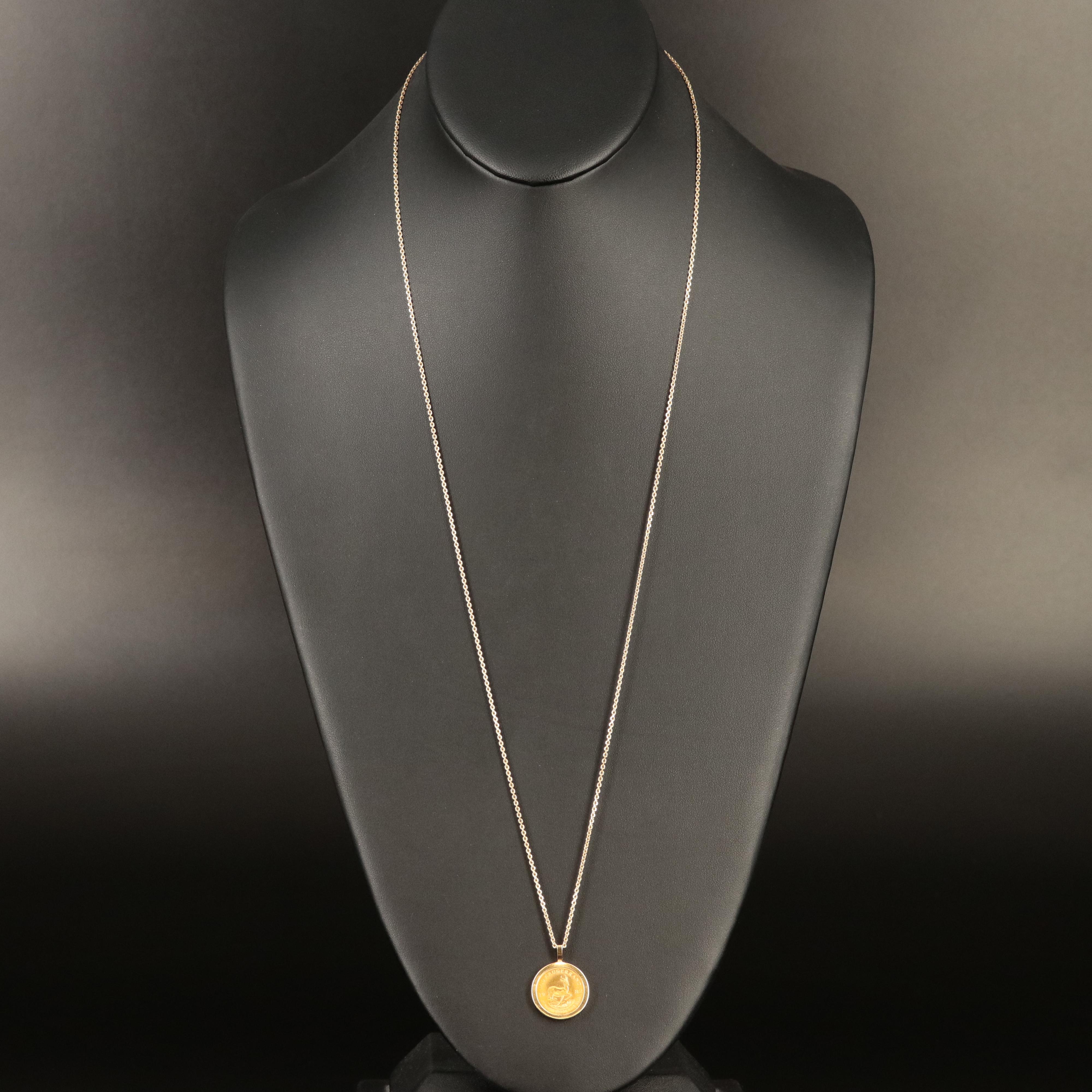 14K Pendant Necklace with 1982 South African Krugerrand Gold Bullion Coin