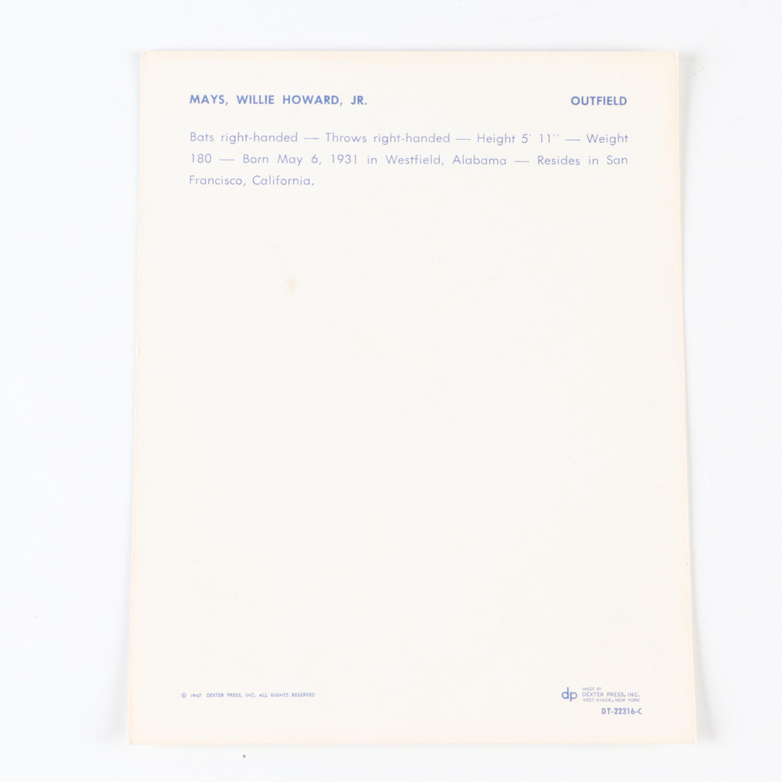 1967 Dexter Press Premiums Willie Mays and Roberto Clemente Baseball Cards