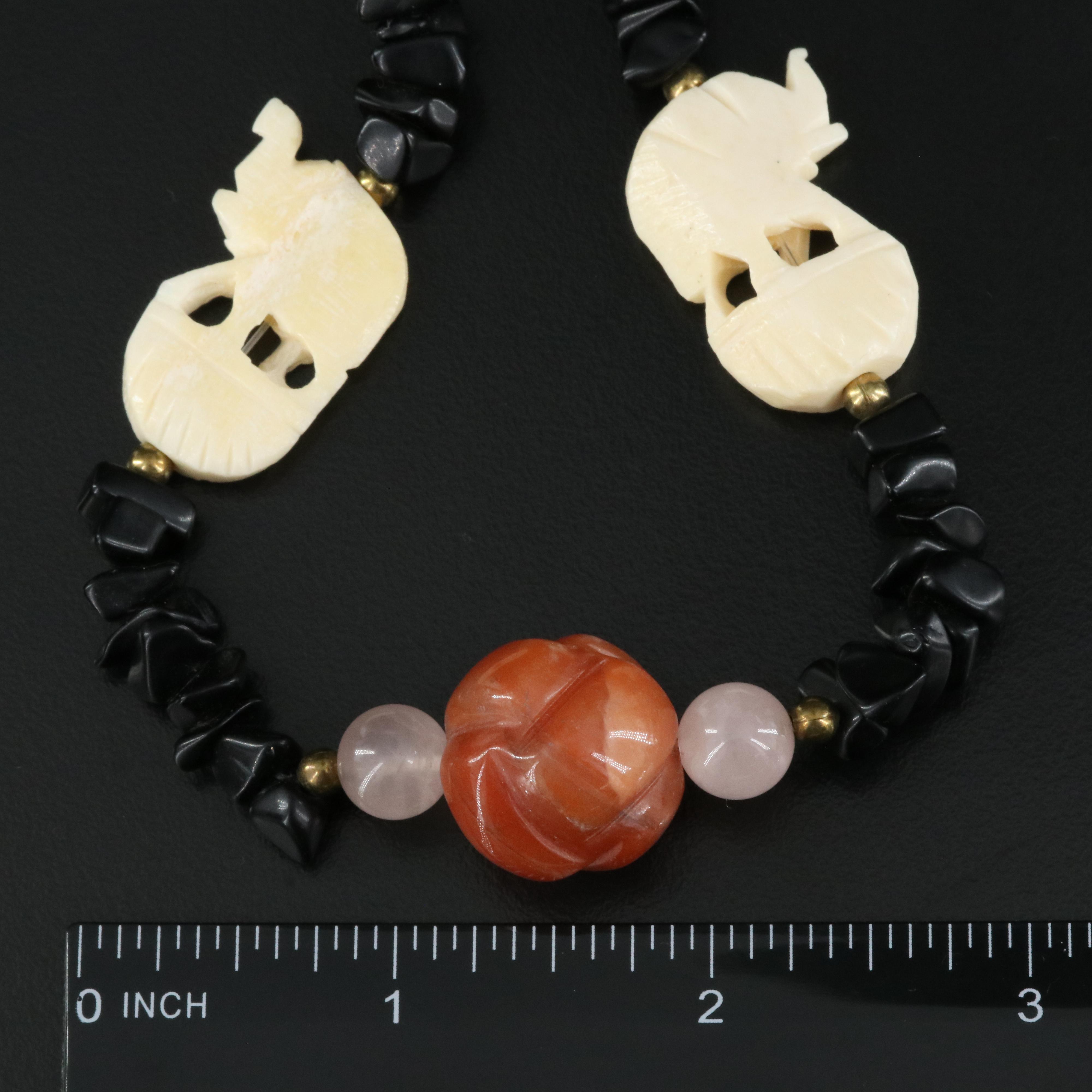 Asian Necklaces Including Coral, Agate and Bone