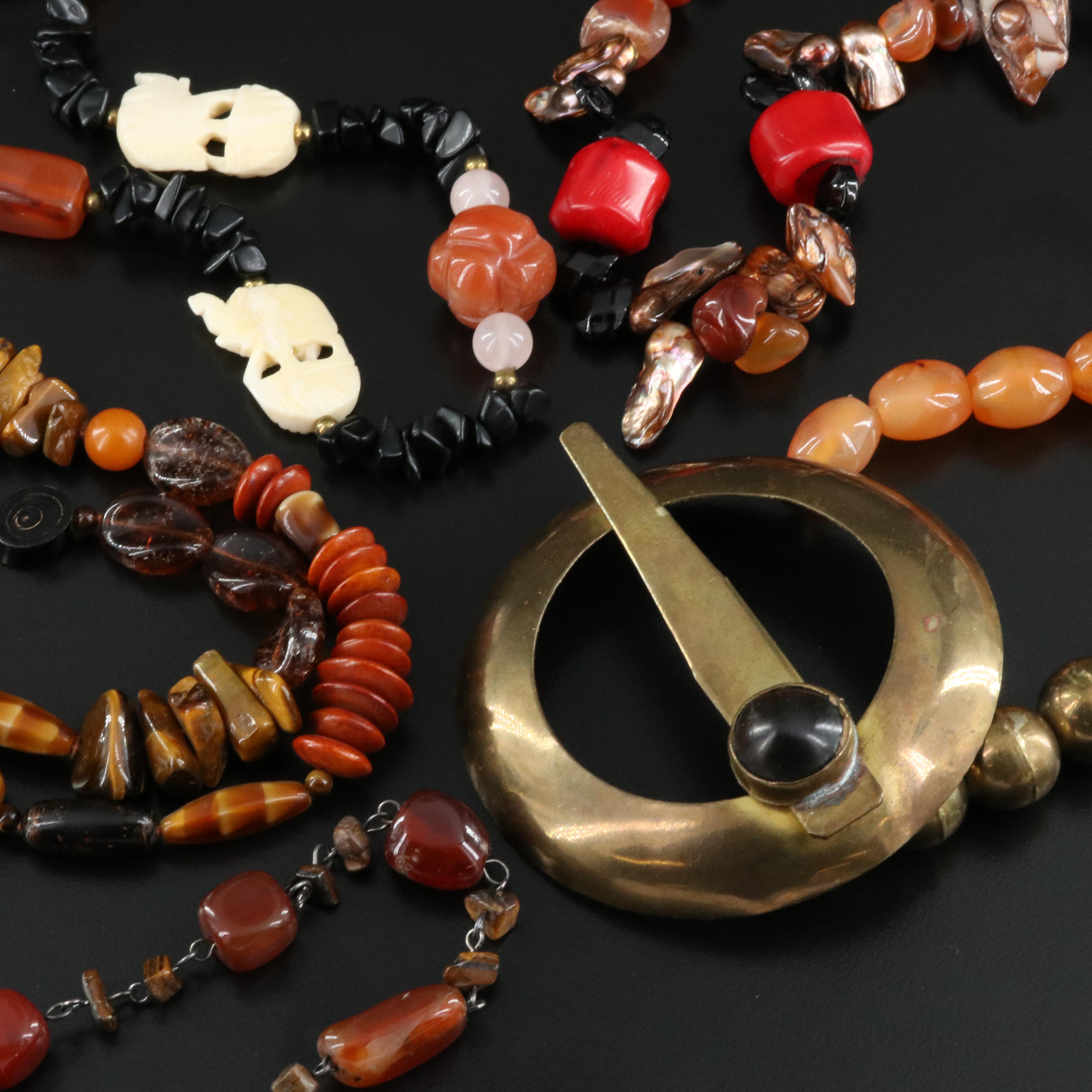 Asian Necklaces Including Coral, Agate and Bone