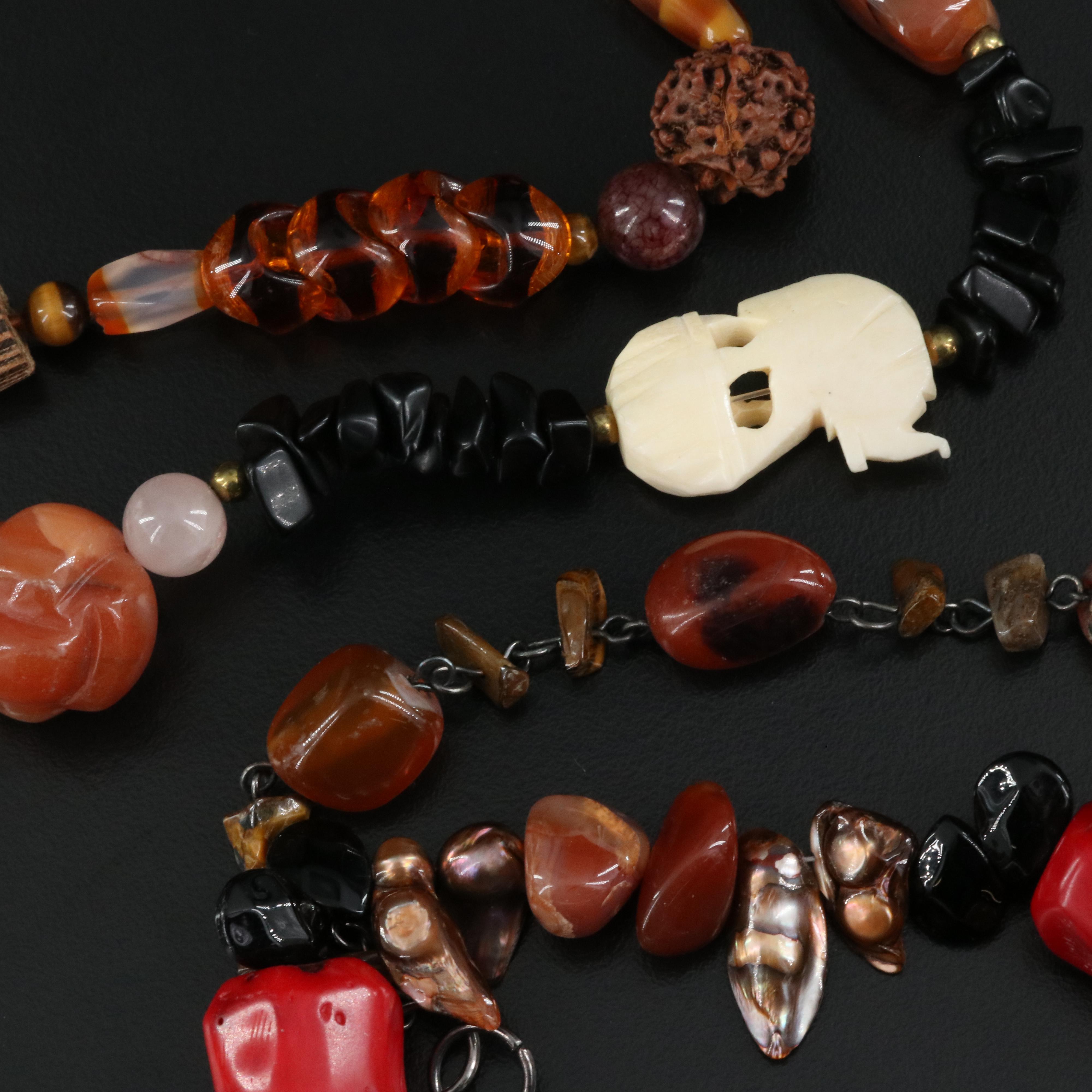 Asian Necklaces Including Coral, Agate and Bone