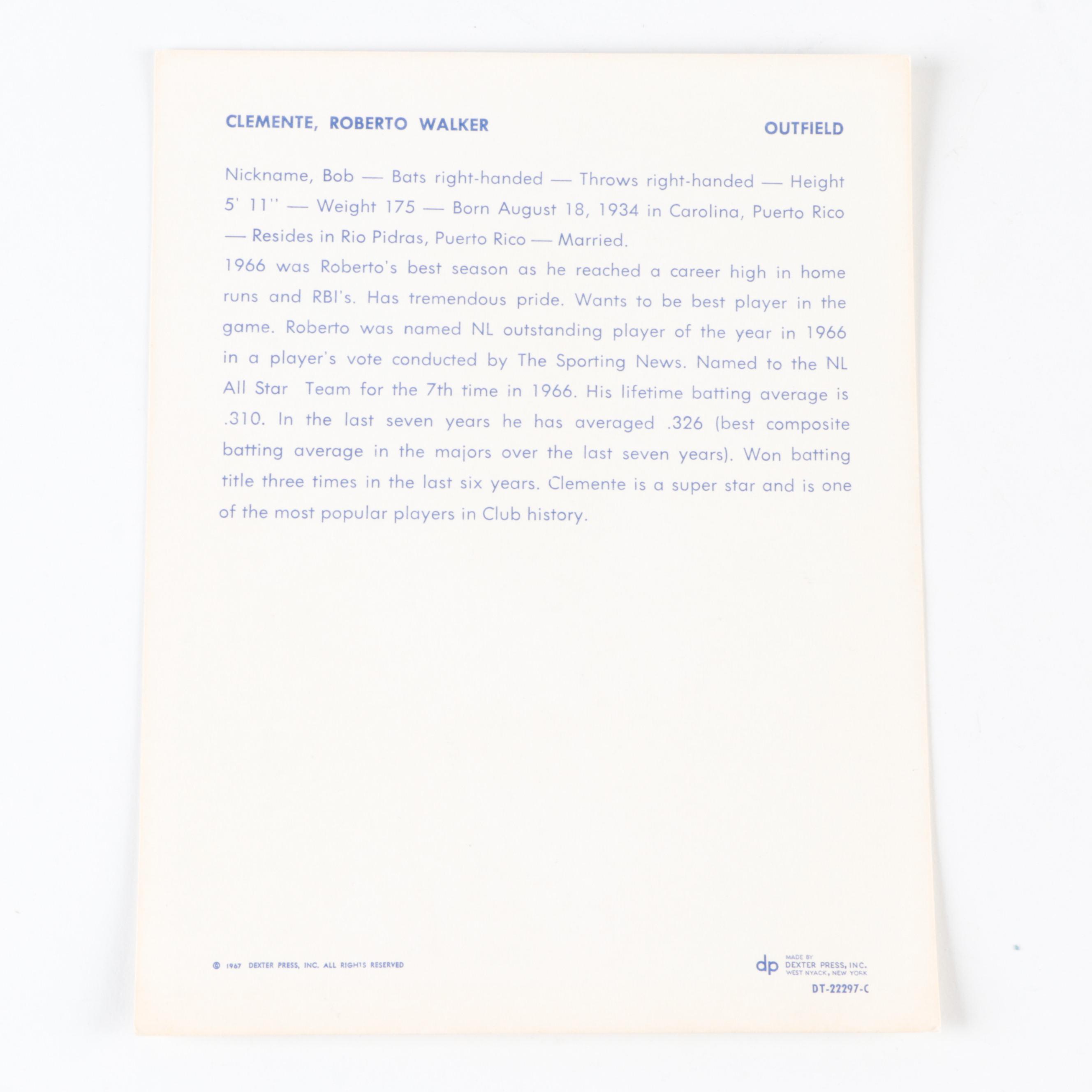 1967 Dexter Press Premiums Willie Mays and Roberto Clemente Baseball Cards