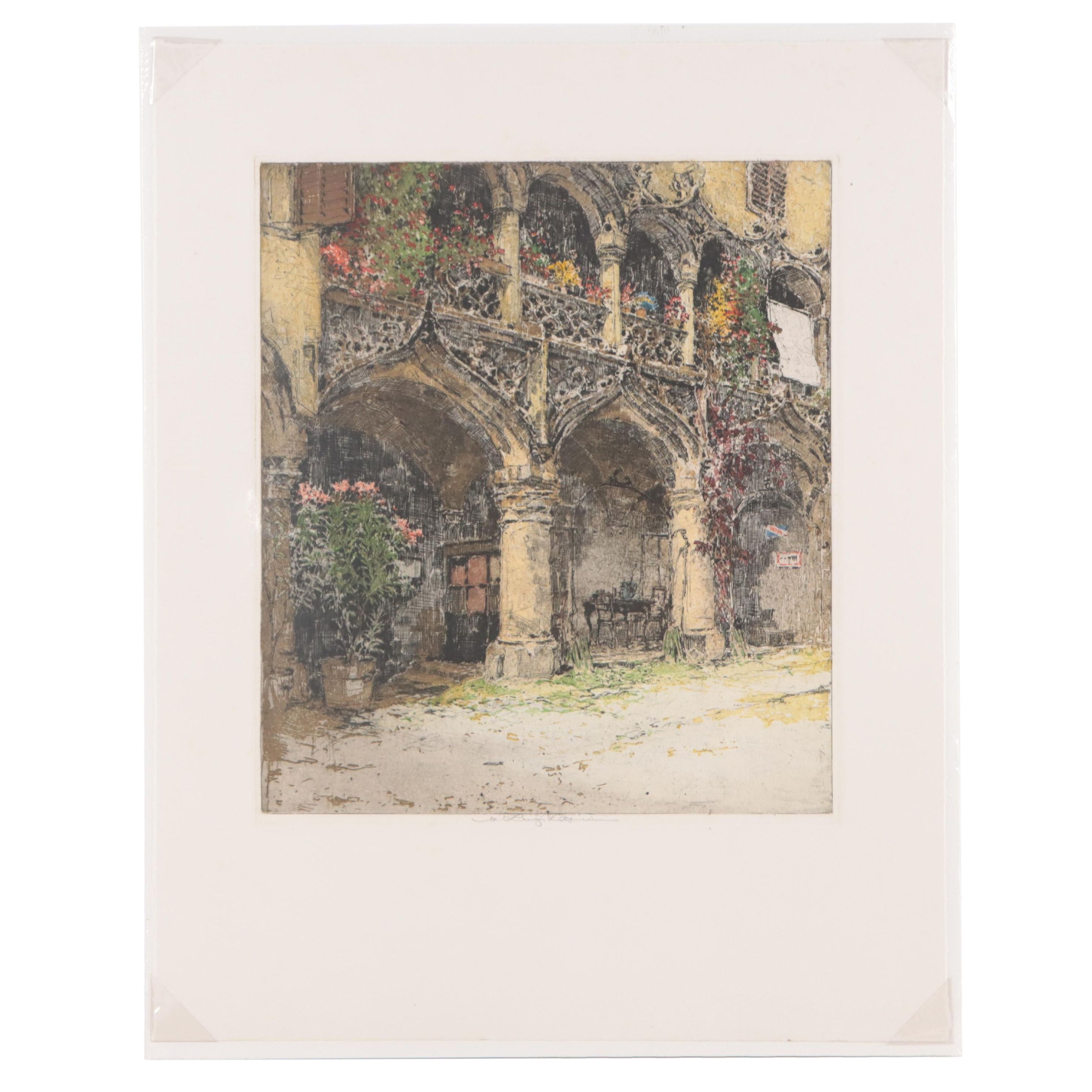 Luigi Kasimir Hand-Colored Etching "Kornmesserhaus in Bruck"