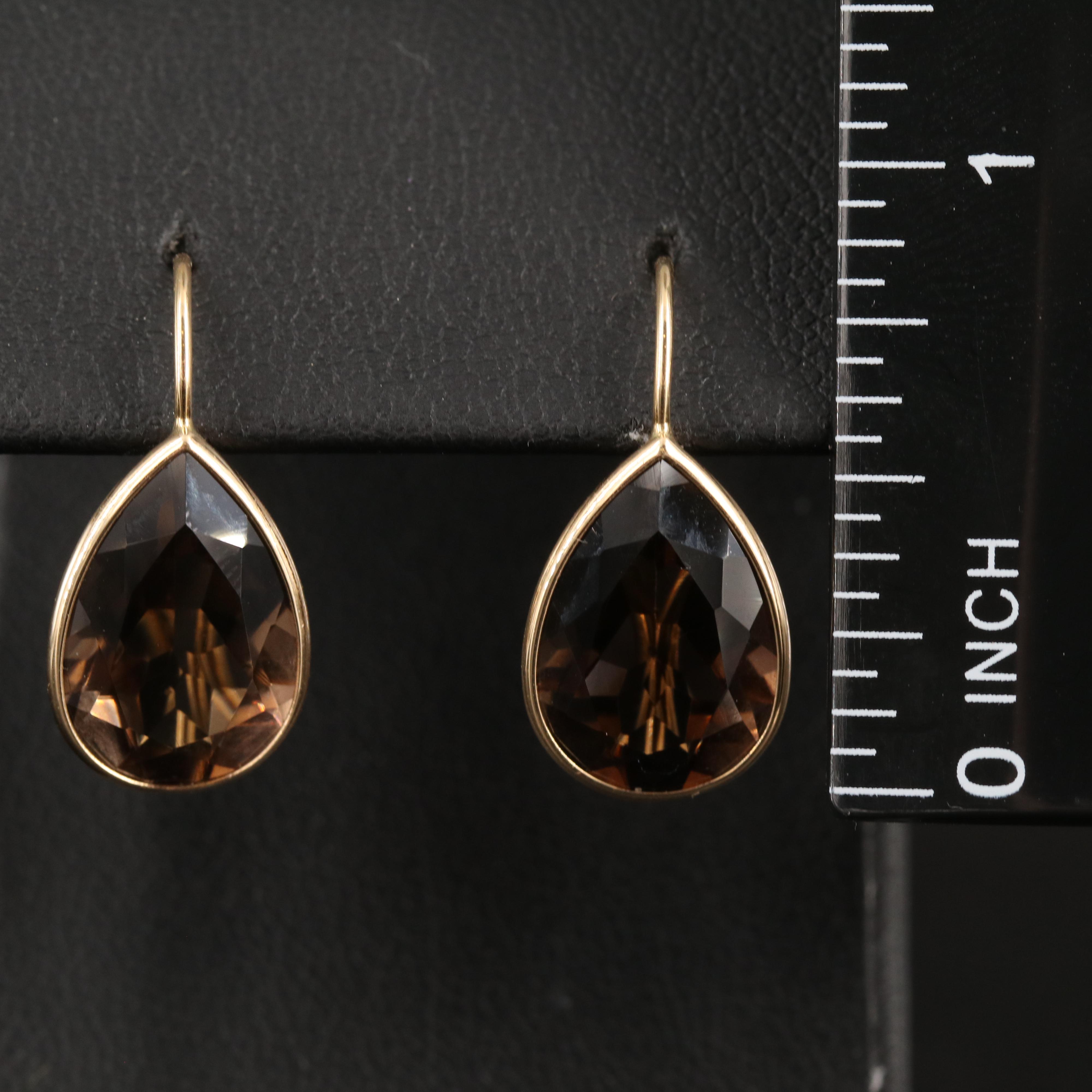 14K Smoky Quartz Teardrop Earrings