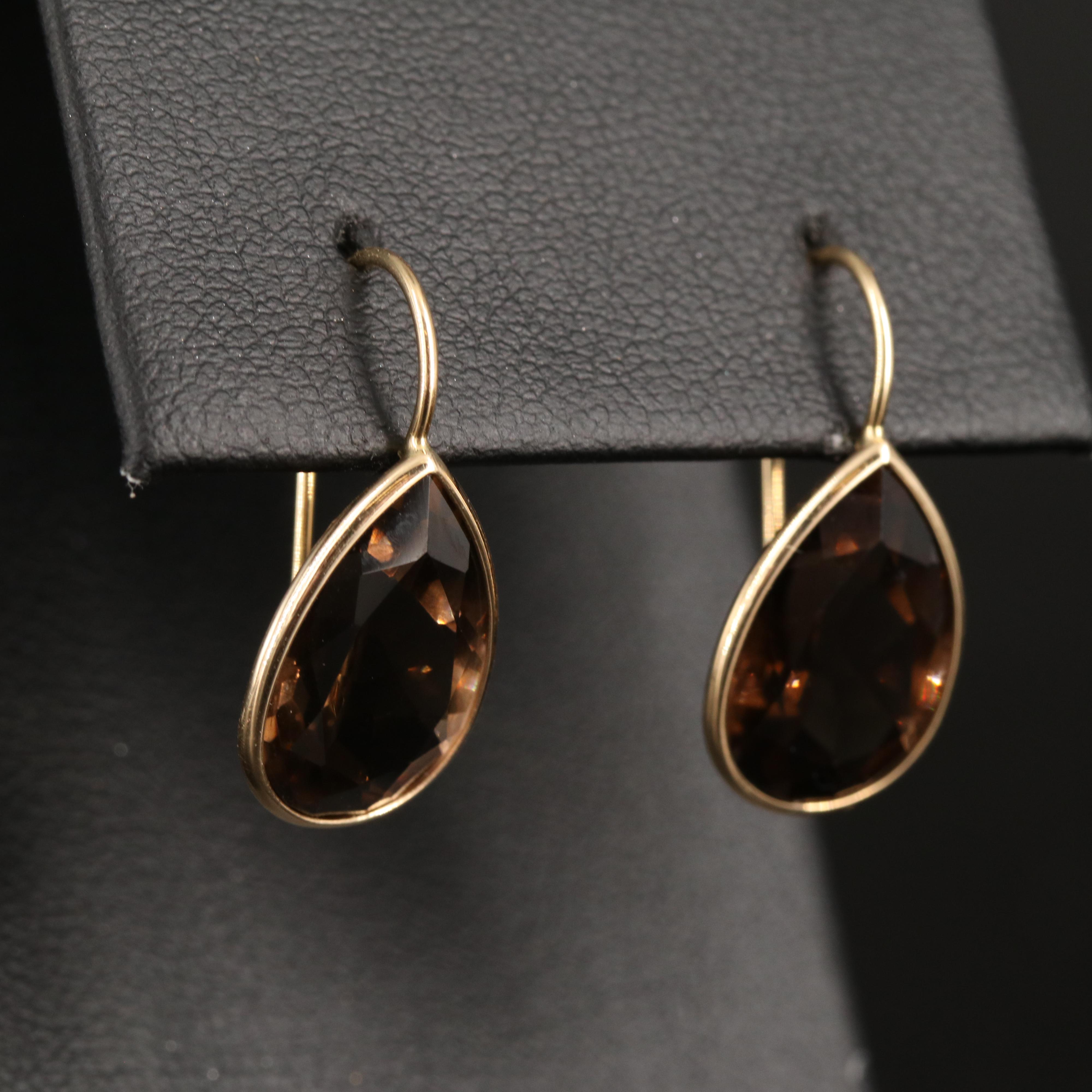 14K Smoky Quartz Teardrop Earrings