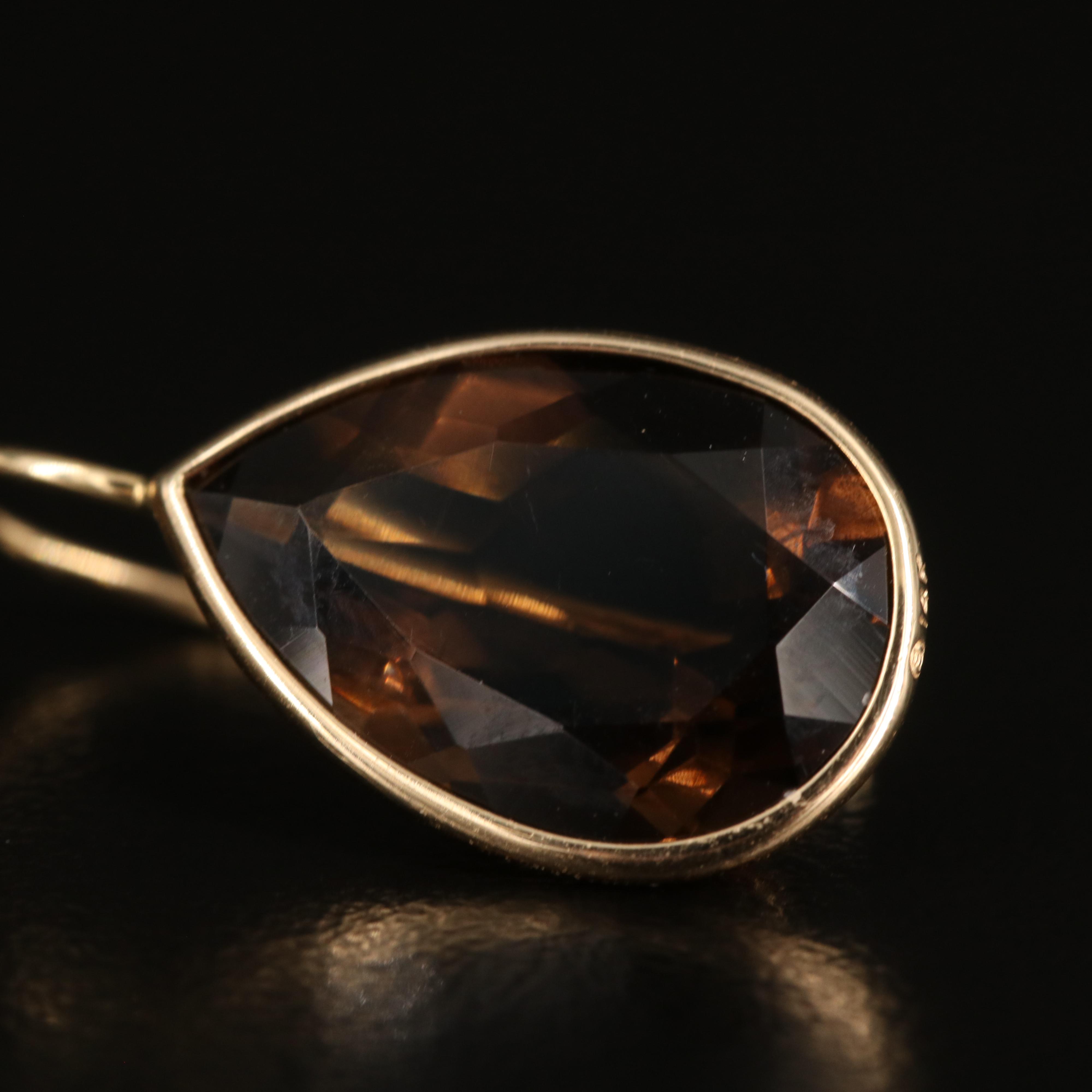 14K Smoky Quartz Teardrop Earrings