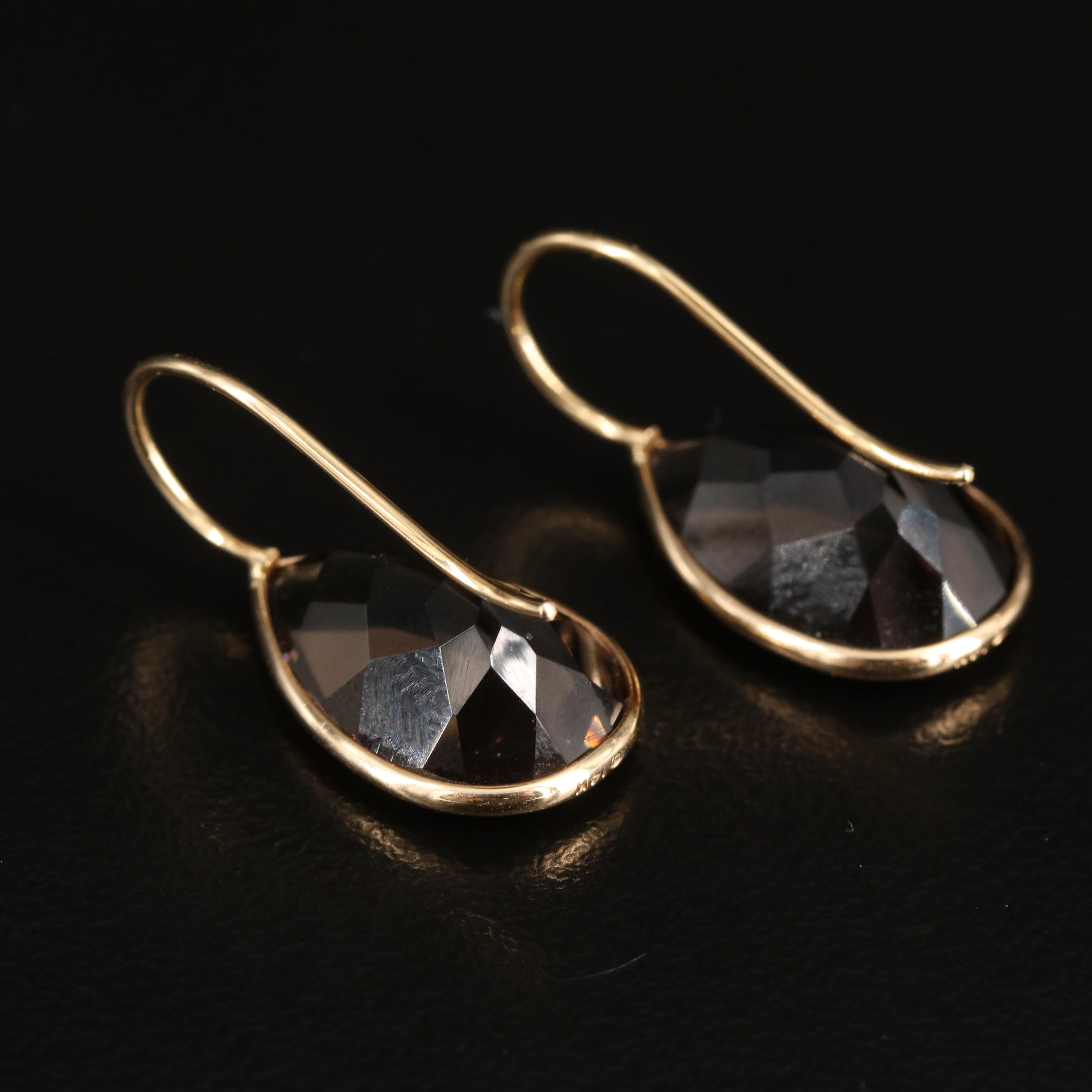 14K Smoky Quartz Teardrop Earrings